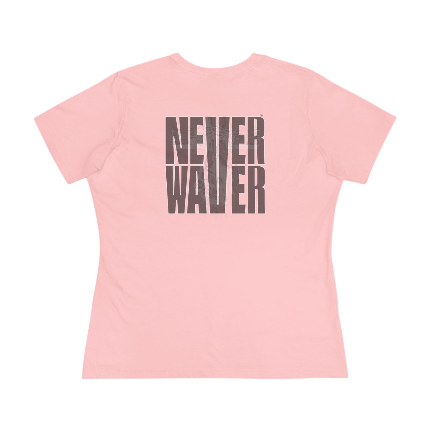 Never Waver” Jesus t-shirt might feature a bold, eye-catching design that reflects a steadfast faith and confidence in Christ.  Women's Cotton Tee - Never Waver