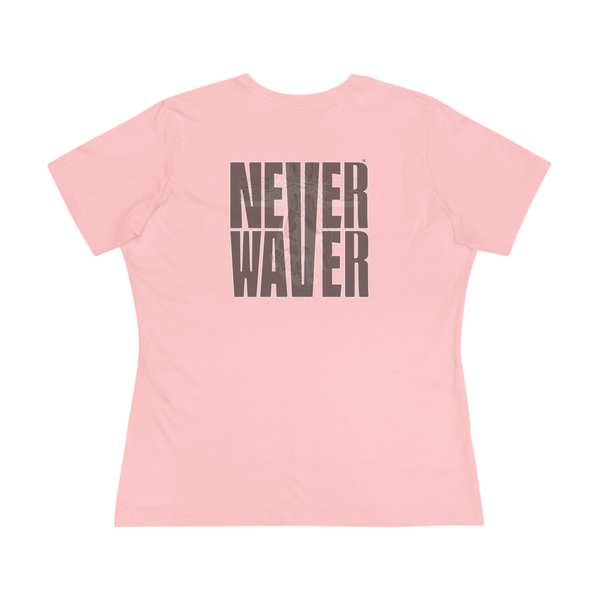 Never Waver” Jesus t-shirt might feature a bold, eye-catching design that reflects a steadfast faith and confidence in Christ.  Women's Cotton Tee - Never Waver