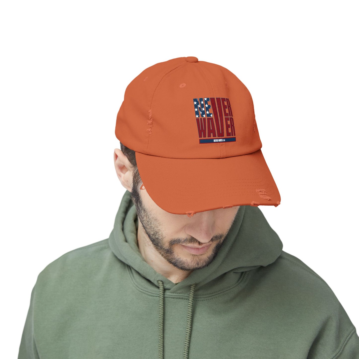 Unisex Distressed Cap - 'Never Waver' Casual Hat for Everyday Style Patriotic