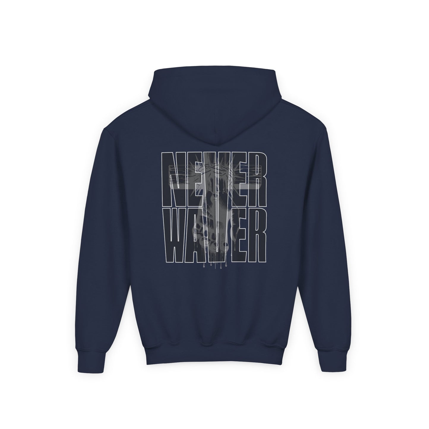 Hoodie - "Never Waver” Jesus a bold, eye-catching design that reflects a steadfast faith and confidence in Christ. " Sweatshirt for Young - Never Waver