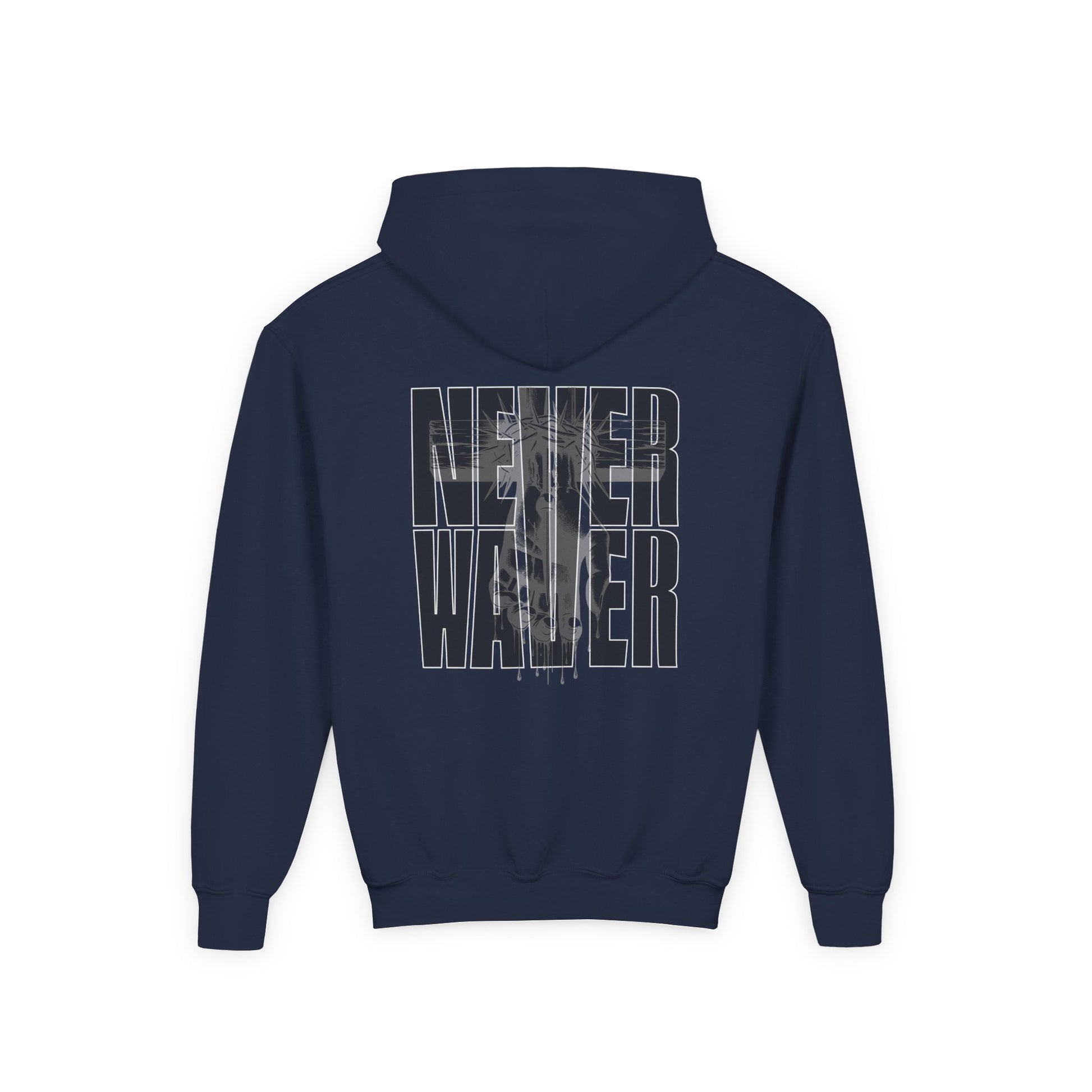Hoodie - "Never Waver” Jesus a bold, eye-catching design that reflects a steadfast faith and confidence in Christ. " Sweatshirt for Young - Never Waver