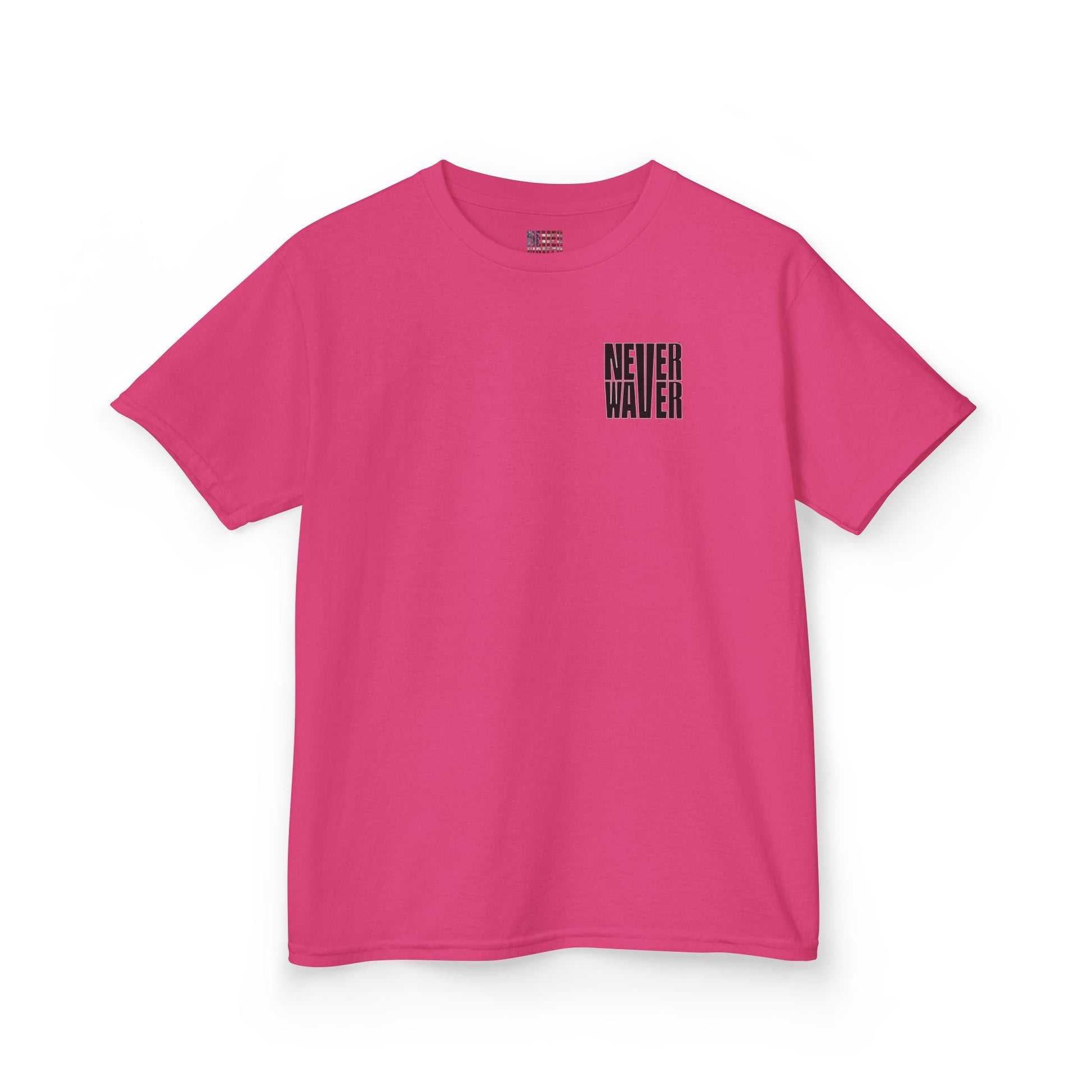 Kids Tee Never Waver” Jesus t-shirt might feature a bold, eye-catching design that reflects a steadfast faith and confidence in Christ.  - Never Waver