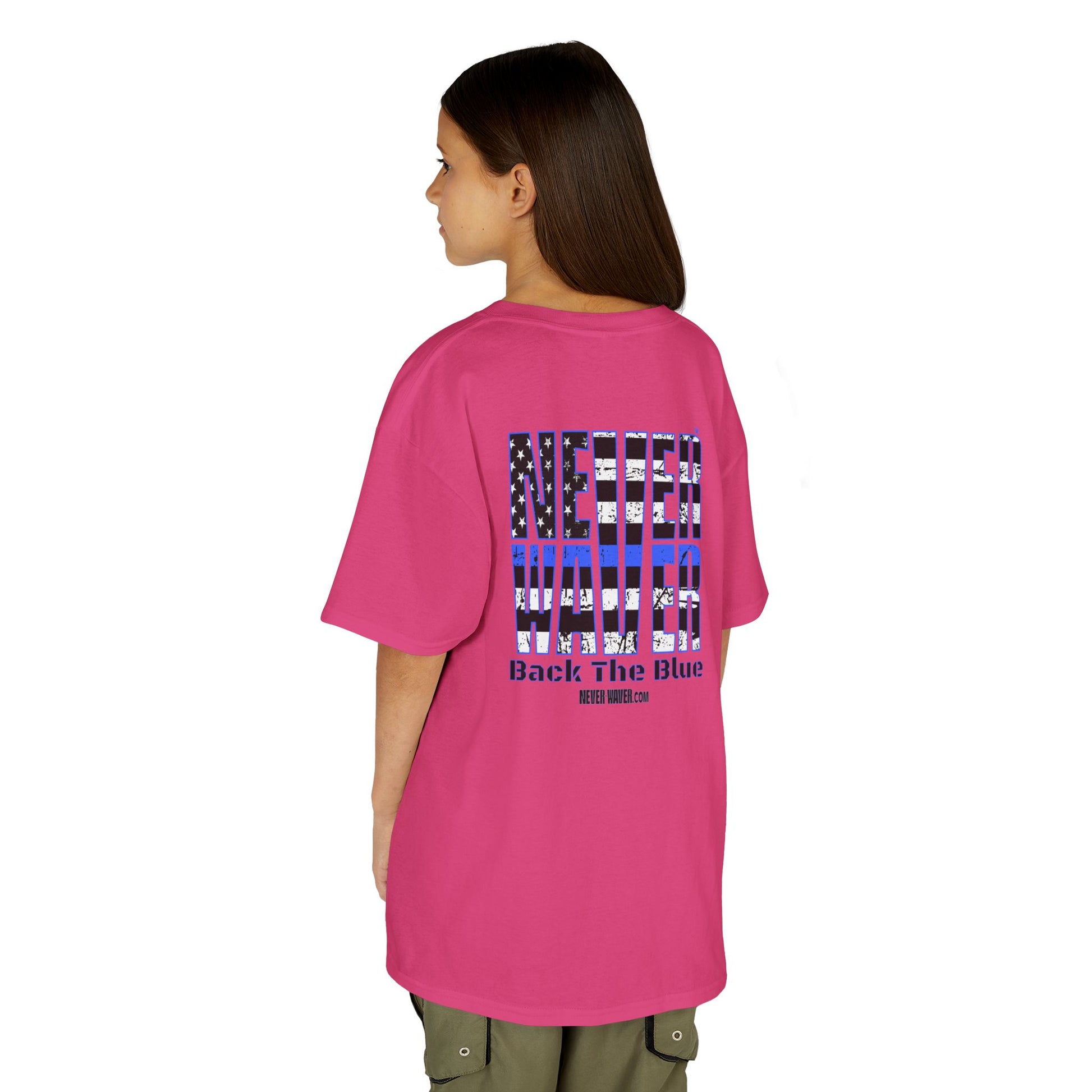 Never Waver Back The Blue  Kids Heavy Cotton™ Tee - Never Waver