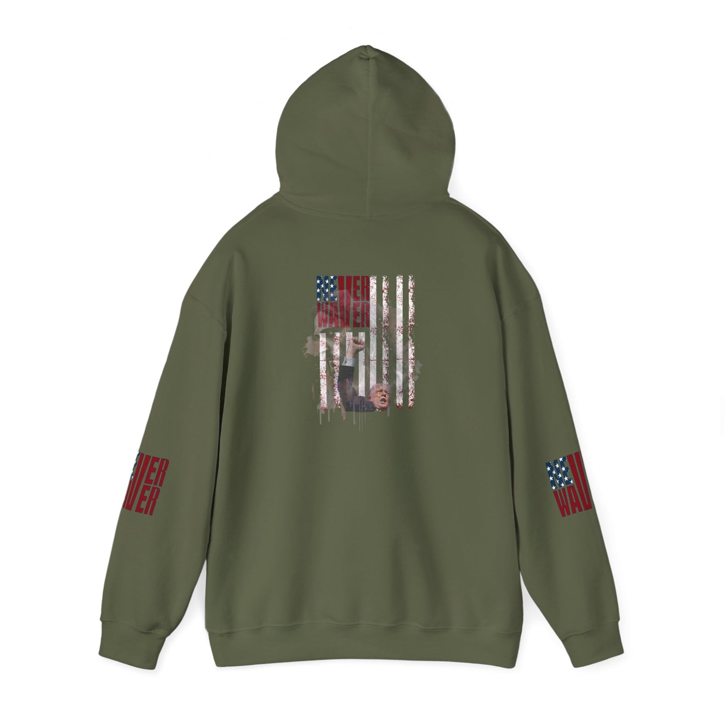 Unisex Heavy Blend™ Hooded Sweatshirt - Stylish Comfort with 'Never Waver Trump Fist Pump W Jesus  Protection' Design - Never Waver