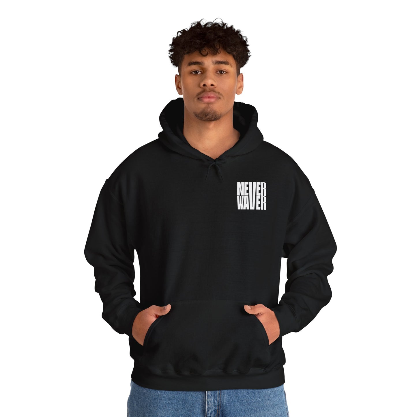 Never Waver” Jesus a bold, eye-catching design that reflects a steadfast faith and confidence in Christ. Hoodie - Unisex Heavy Blend™ Sweatshirt - Never Waver