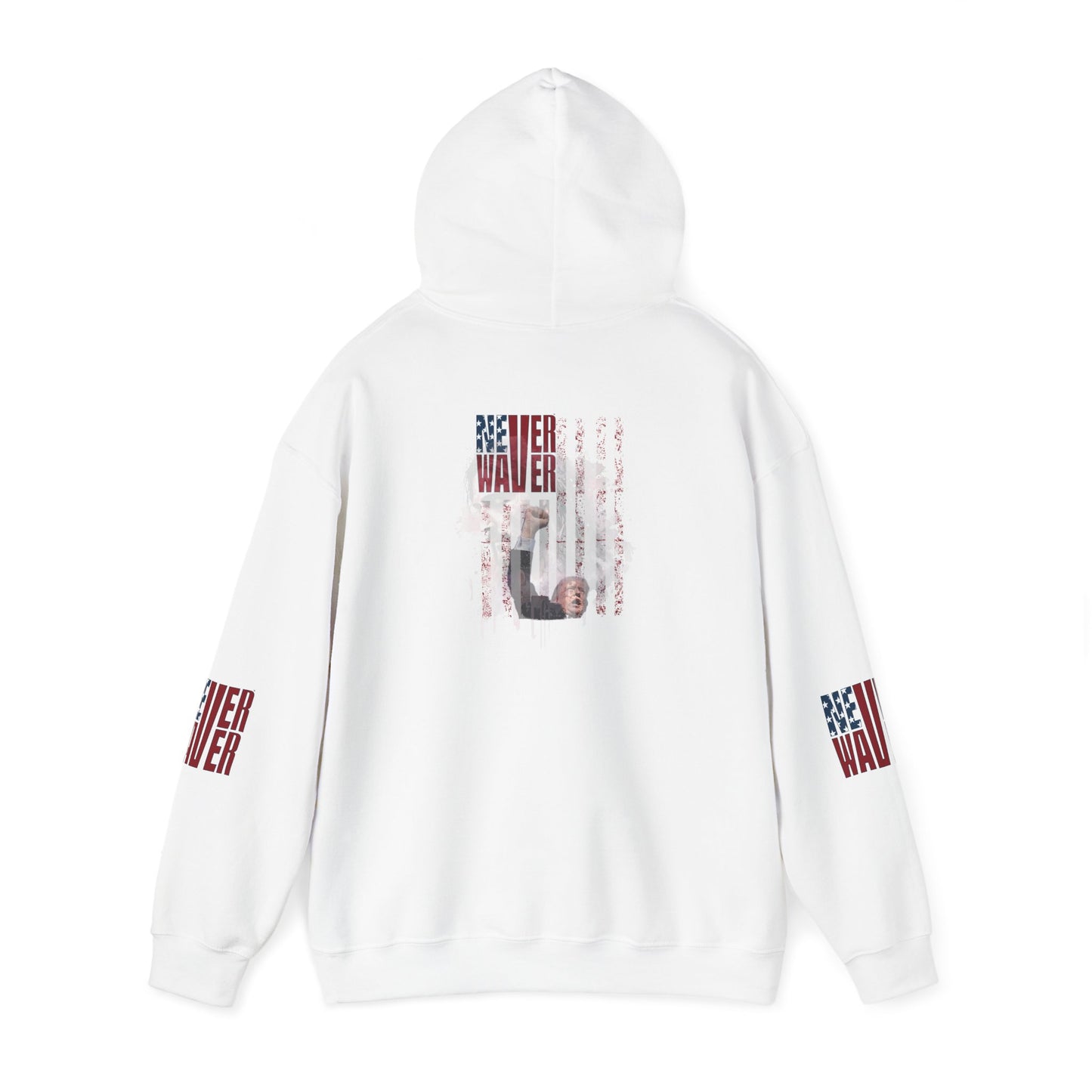 Unisex Heavy Blend™ Hooded Sweatshirt - Stylish Comfort with 'Never Waver Trump Fist Pump W Jesus  Protection' Design - Never Waver