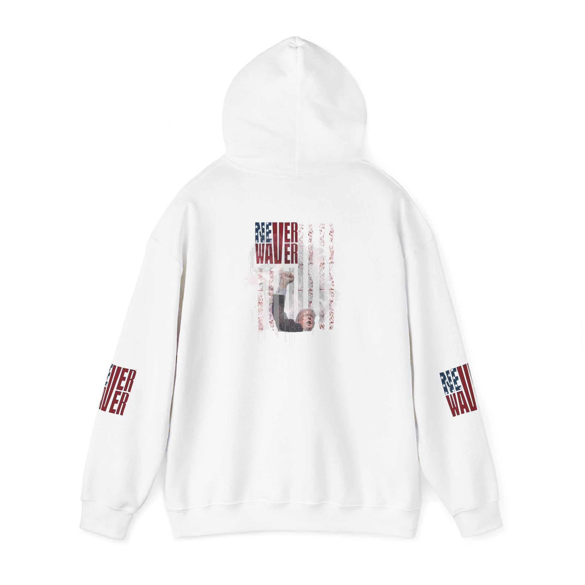 Unisex Heavy Blend™ Hooded Sweatshirt - Stylish Comfort with 'Never Waver Trump Fist Pump W Jesus  Protection' Design - Never Waver