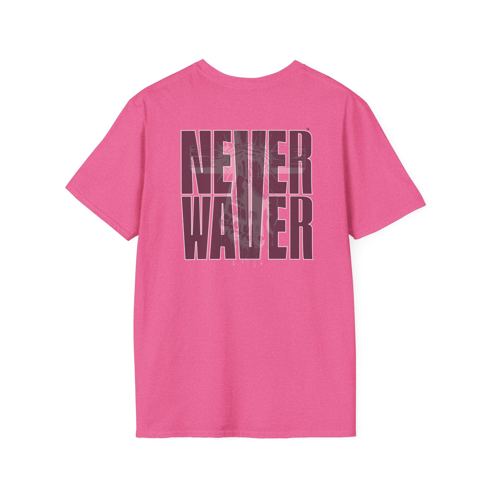 Never Waver” Jesus a bold, eye-catching design that reflects a steadfast faith and confidence in Christ. Unisex Soft style T-Shirt - Never Waver
