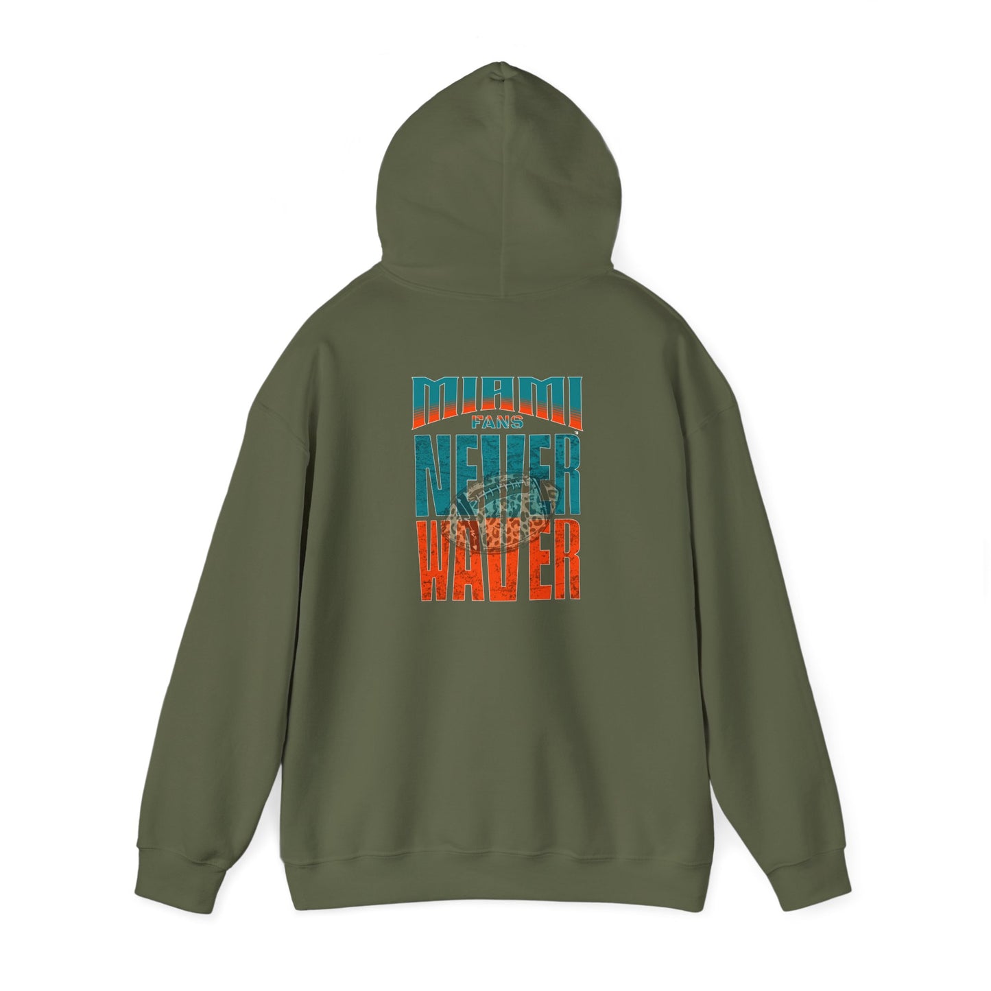 Unisex Heavy Blend™ Hooded Sweatshirt -Miami Fans  NEVER WAVER w Leopard Football | Cozy Streetwear for Every Day - Never Waver