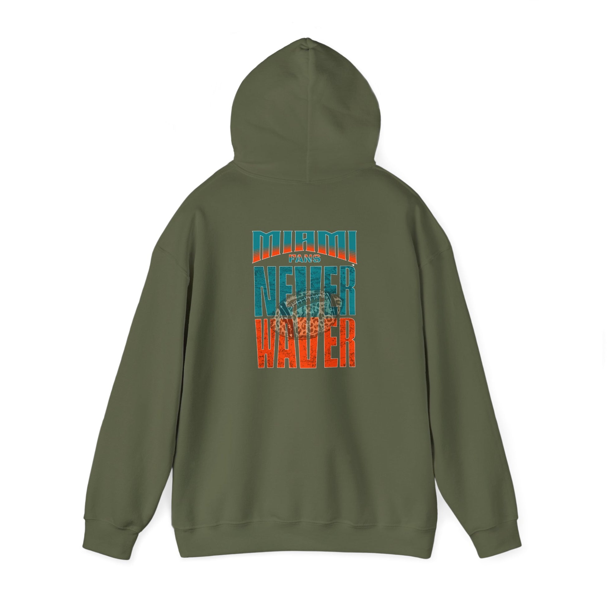 Unisex Heavy Blend™ Hooded Sweatshirt -Miami Fans  NEVER WAVER w Leopard Football | Cozy Streetwear for Every Day - Never Waver