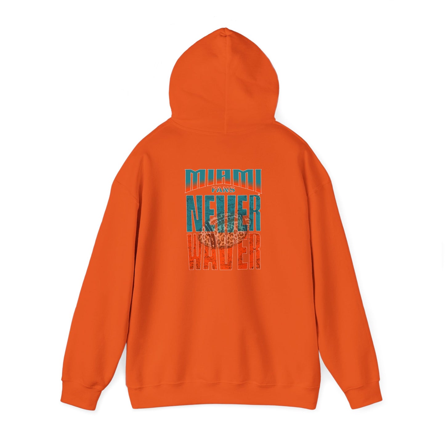 Unisex Heavy Blend™ Hooded Sweatshirt -Miami Fans  NEVER WAVER w Leopard Football | Cozy Streetwear for Every Day - Never Waver