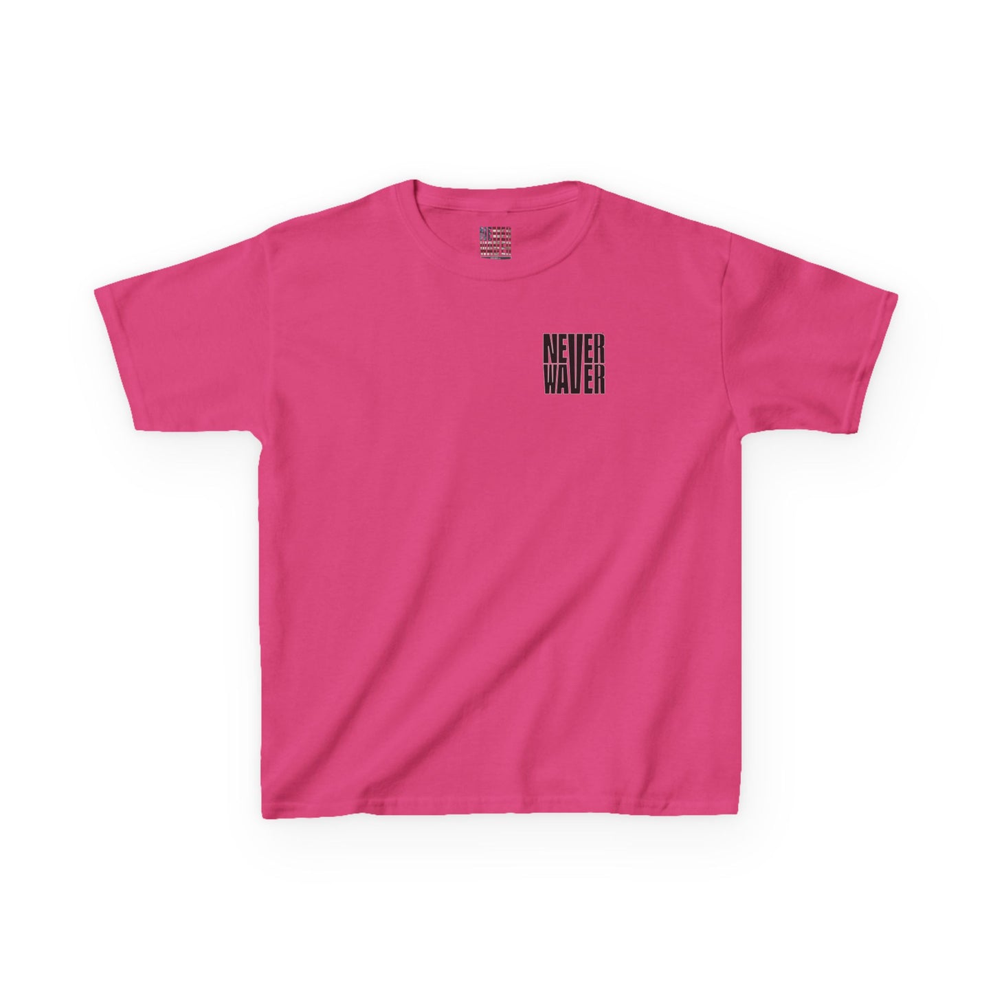 Kids Tee Never Waver” Jesus t-shirt might feature a bold, eye-catching design that reflects a steadfast faith and confidence in Christ.  - Never Waver