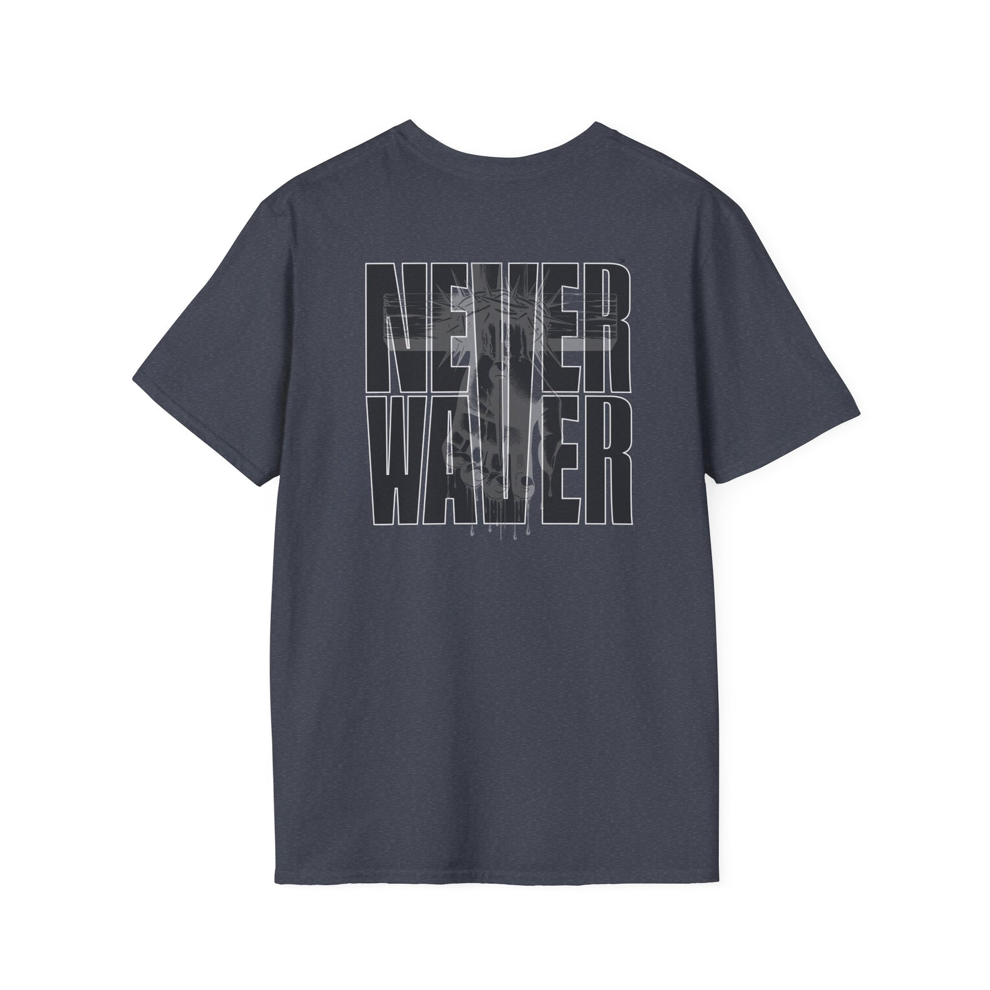 Never Waver” Jesus a bold, eye-catching design that reflects a steadfast faith and confidence in Christ. Unisex Soft style T-Shirt - Never Waver