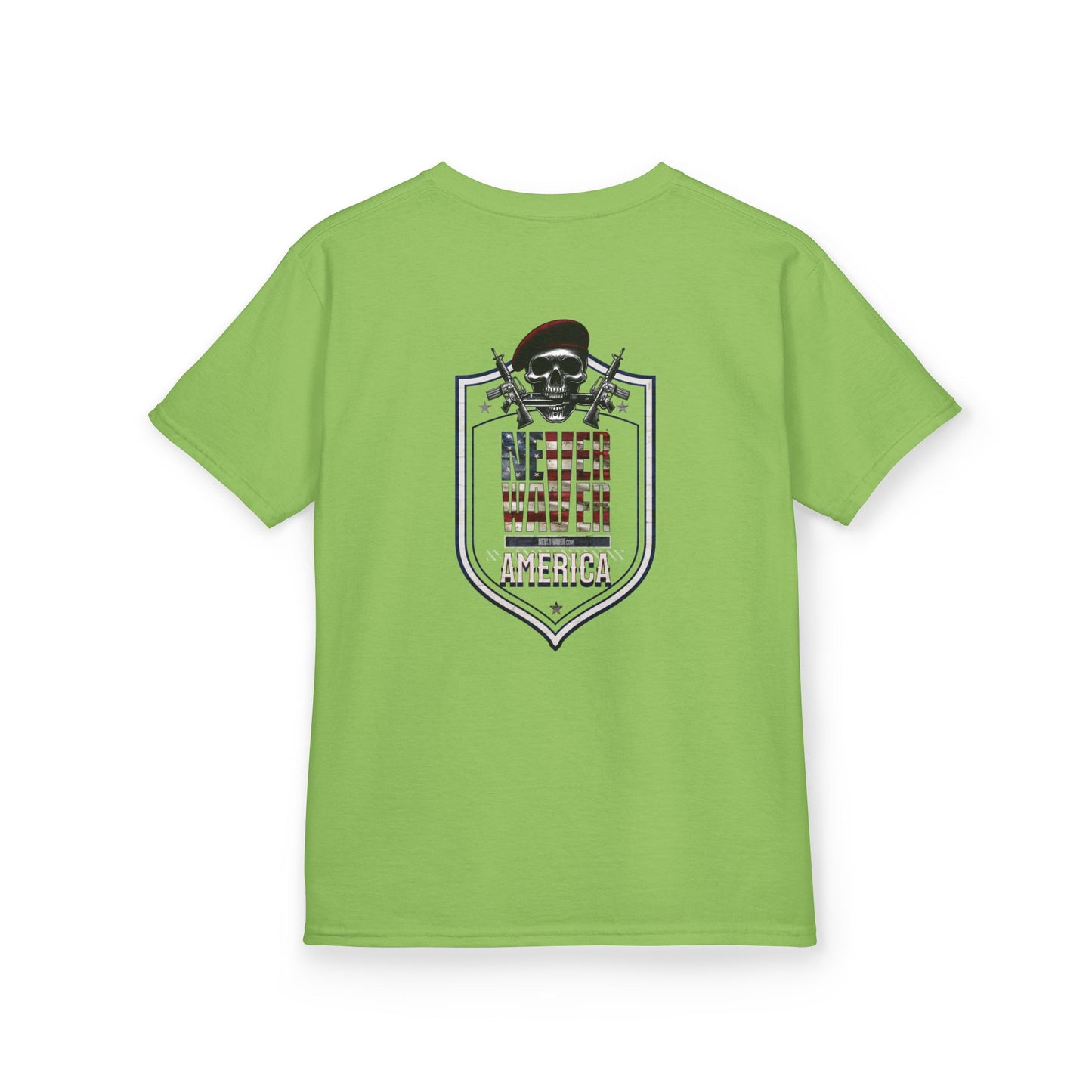 Patriotic Kids Heavy Cotton Tee - 'America Never Waver' USA Graphic Tee - Never Waver