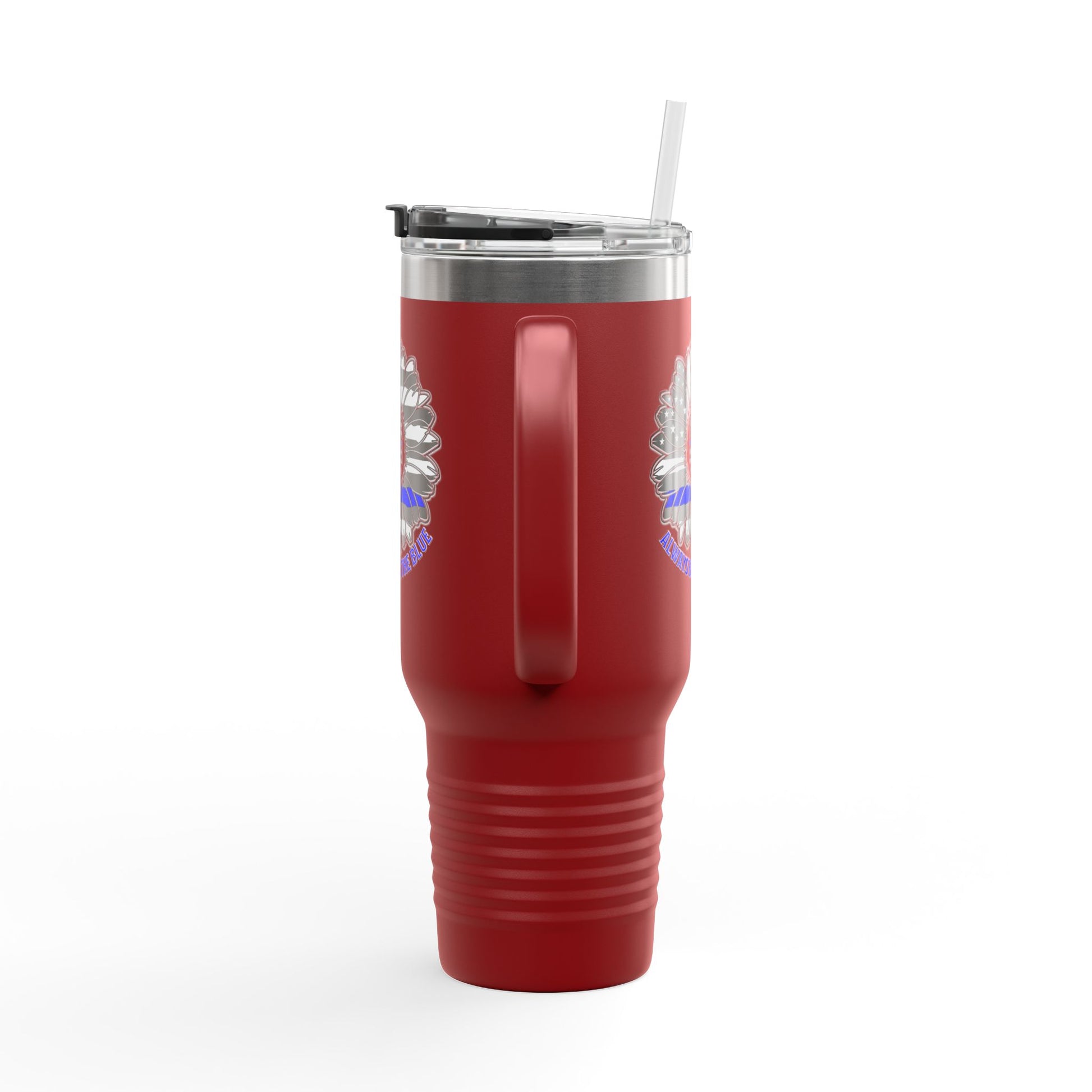 True Americans Never Waver They Always Back The Blue   Insulated Travel Mug, 40oz - Never Waver