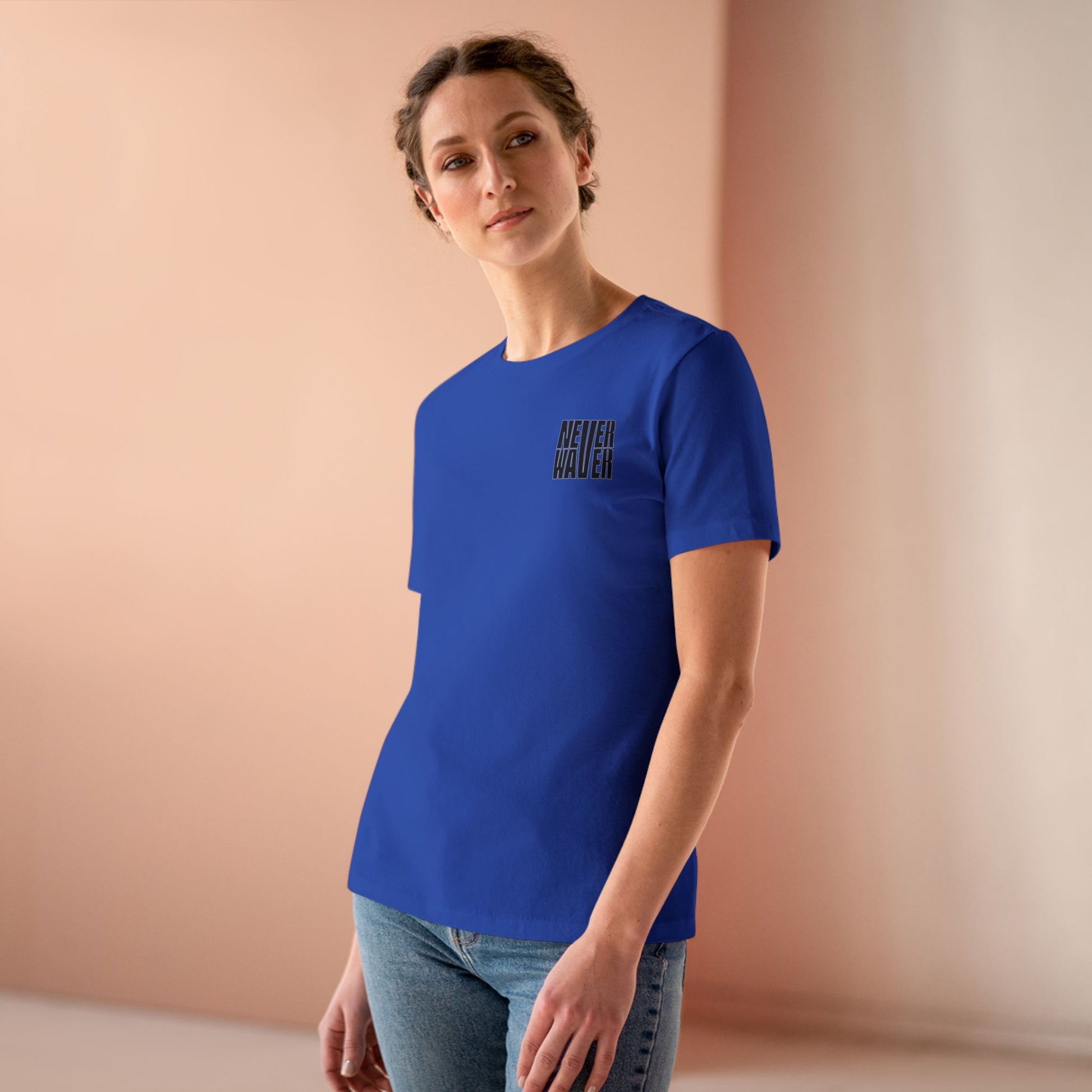 Never Waver” Jesus t-shirt might feature a bold, eye-catching design that reflects a steadfast faith and confidence in Christ.  Women's Cotton Tee - Never Waver