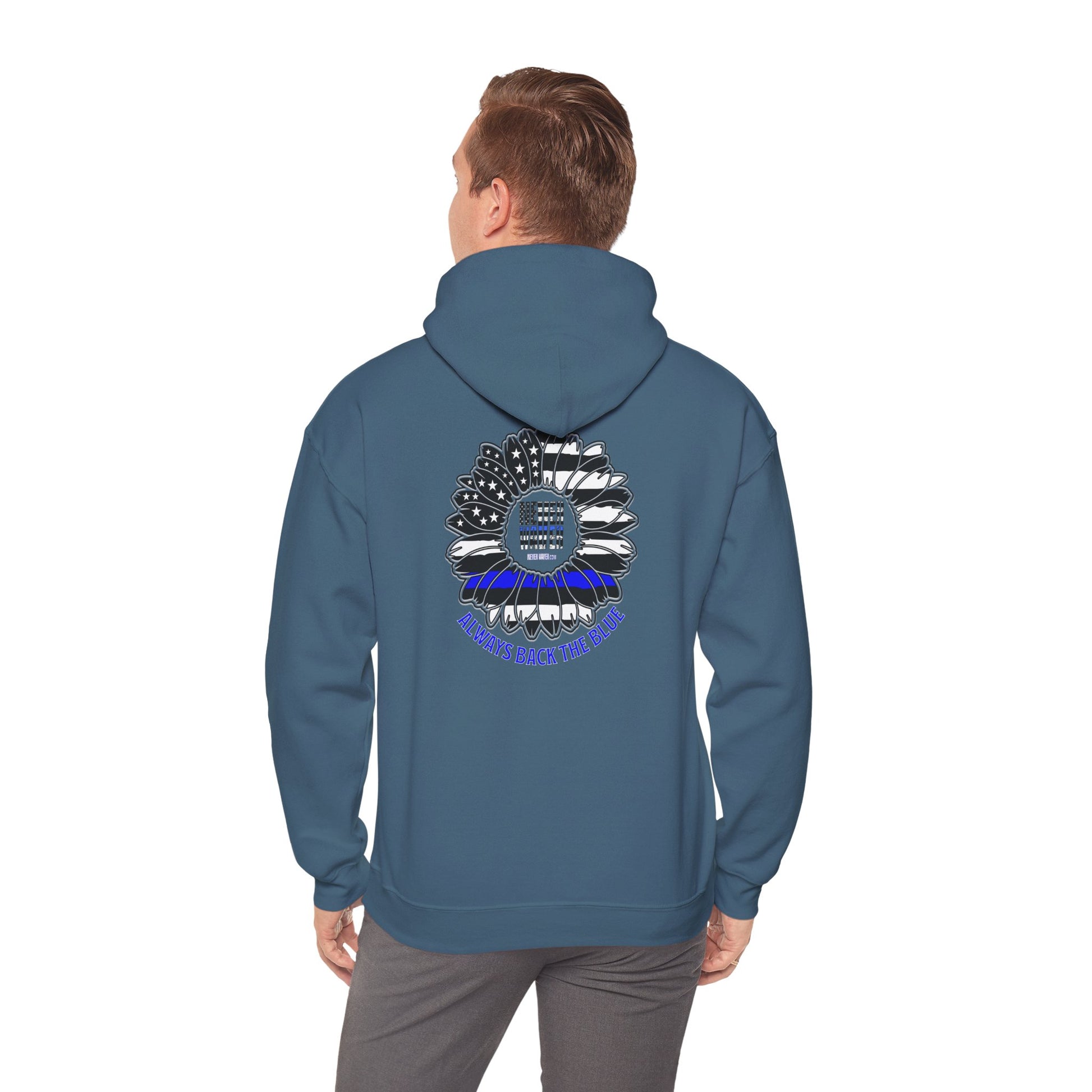 Never Waver Always Back the Blue Hooded Sweatshirt - Unisex Heavy Blend™ - Never Waver