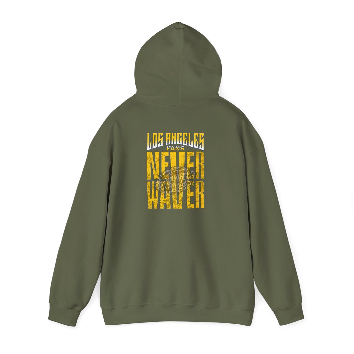 Los Angeles Fans Never Waver w Leopard Football Unisex Heavy Blend™ Hooded Sweatshirt - Cozy, Motivational Apparel for Everyday Wear