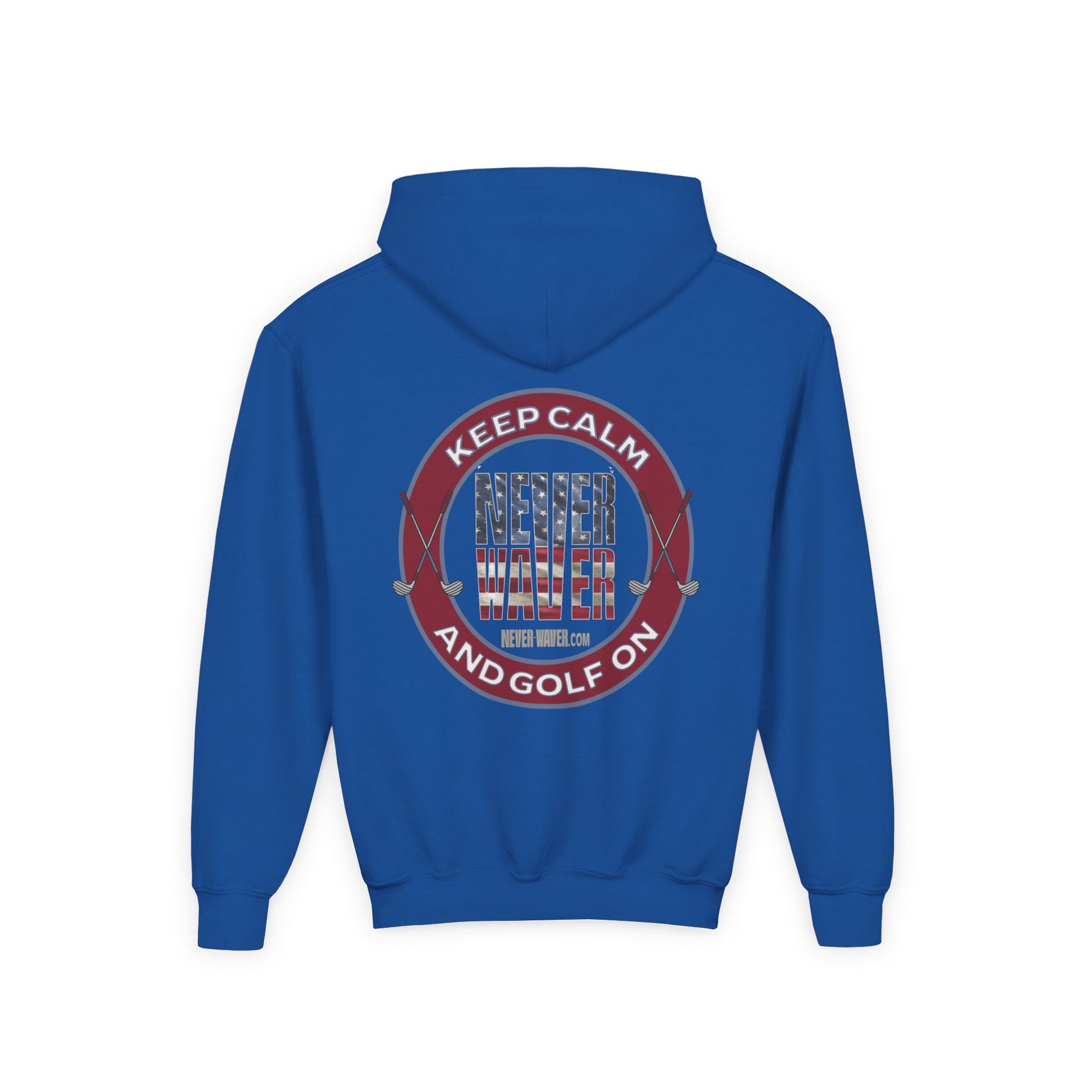 Youth Golf Hoodie - "Keep Calm Never Waver and Golf On" Sweatshirt for Young Golfers - Never Waver