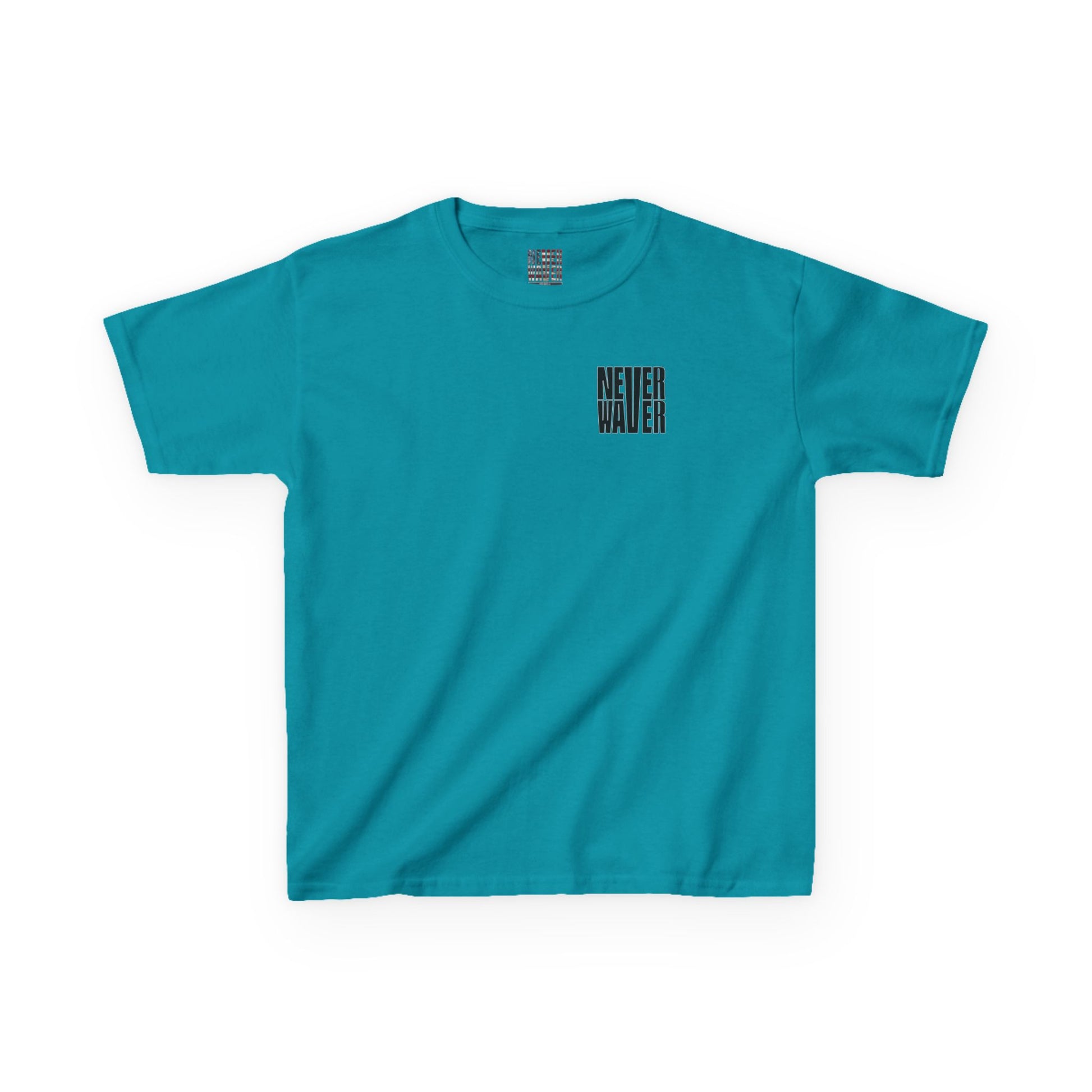 Kids Tee Never Waver” Jesus t-shirt might feature a bold, eye-catching design that reflects a steadfast faith and confidence in Christ.  - Never Waver