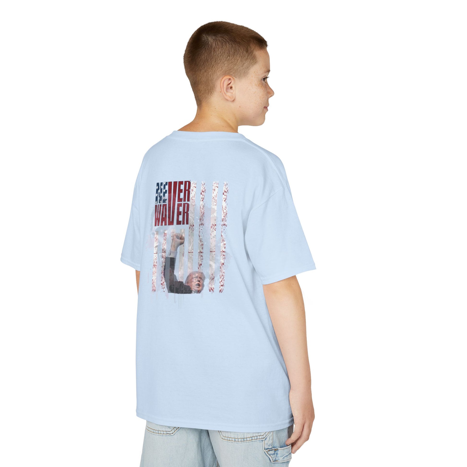 Never Waver Trump Fist Pump W Jesus Protection Kids Heavy Cotton™ Tee - Never Waver