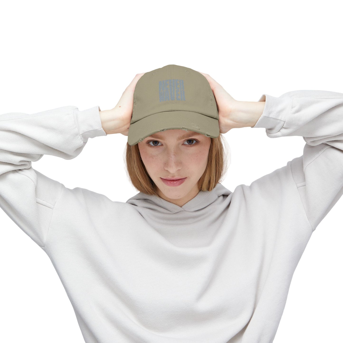 Unisex Distressed Cap - 'Never Waver' Casual Hat for Everyday Style