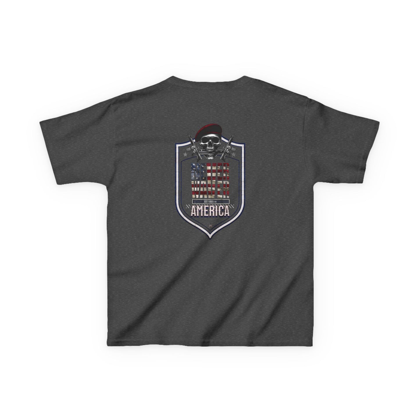Patriotic Kids Heavy Cotton Tee - 'America Never Waver' USA Graphic Tee - Never Waver