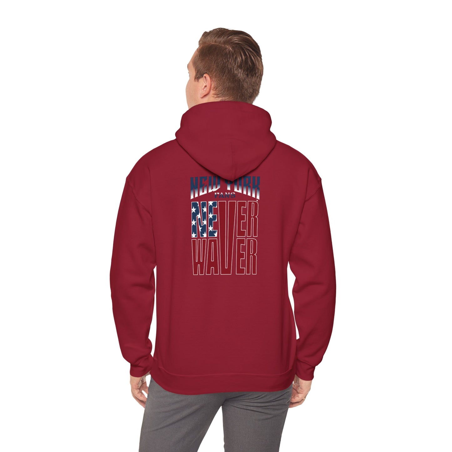 Unisex Heavy Blend™ Hoodie - 'New York Fans Never Waver' American Flag Design - Never Waver