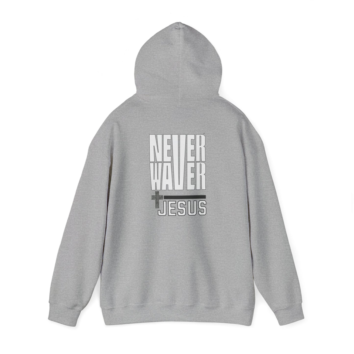 Never Waver” Jesus a bold, eye-catching design that reflects a steadfast faith and confidence in Christ. Hoodie - Unisex Heavy Blend™ Sweatshirt - Never Waver
