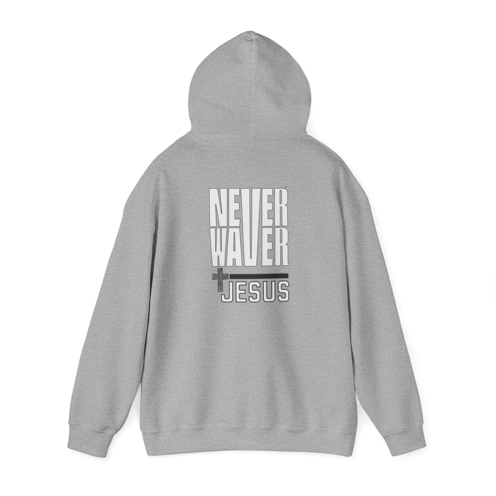 Never Waver” Jesus a bold, eye-catching design that reflects a steadfast faith and confidence in Christ. Hoodie - Unisex Heavy Blend™ Sweatshirt - Never Waver
