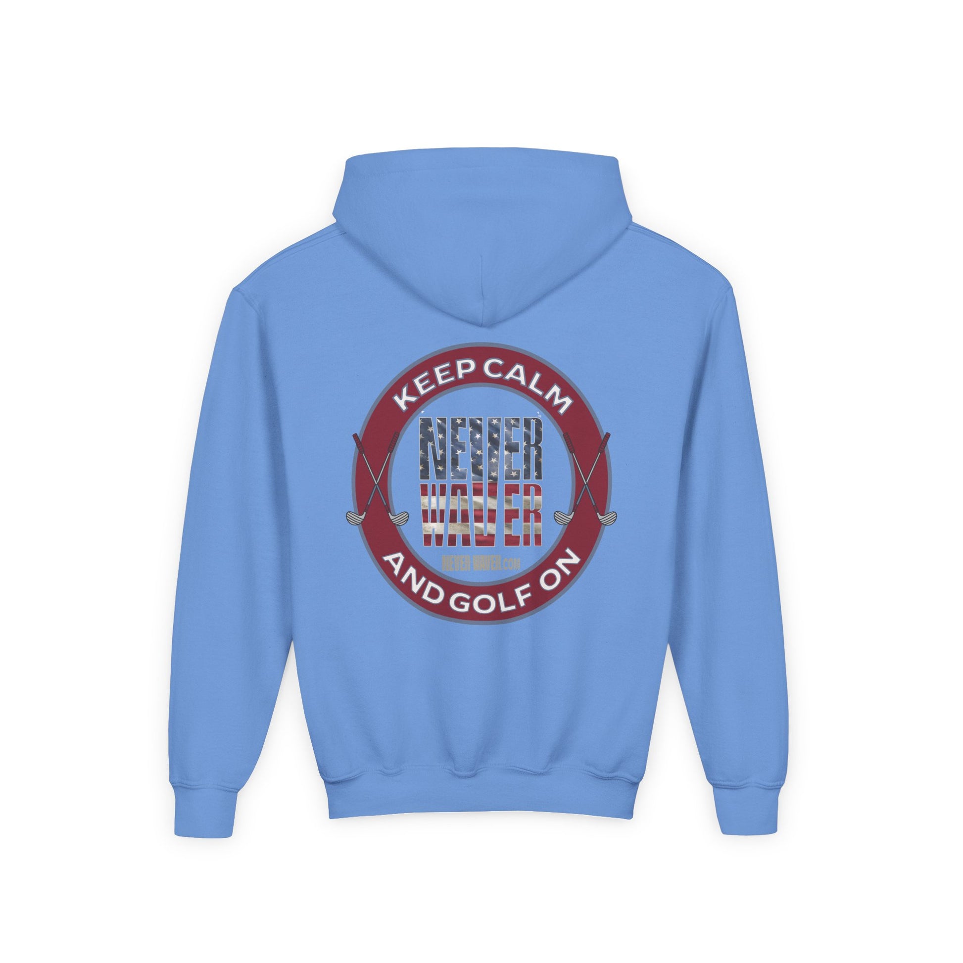 Youth Golf Hoodie - "Keep Calm Never Waver and Golf On" Sweatshirt for Young Golfers - Never Waver