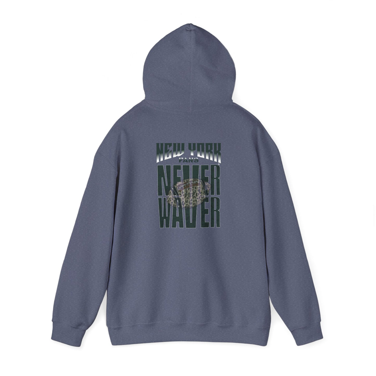 New York Fans Never Waver W Leopard Football Unisex Heavy Blend™ Hooded Sweatshirt - Never Waver