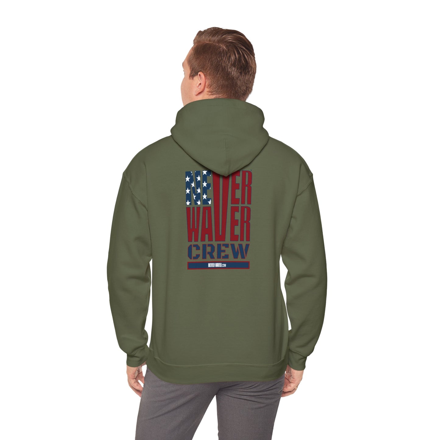 Unisex Heavy Blend™ Hooded Sweatshirt - Never Waver Crew with  American Flag Design - Never Waver