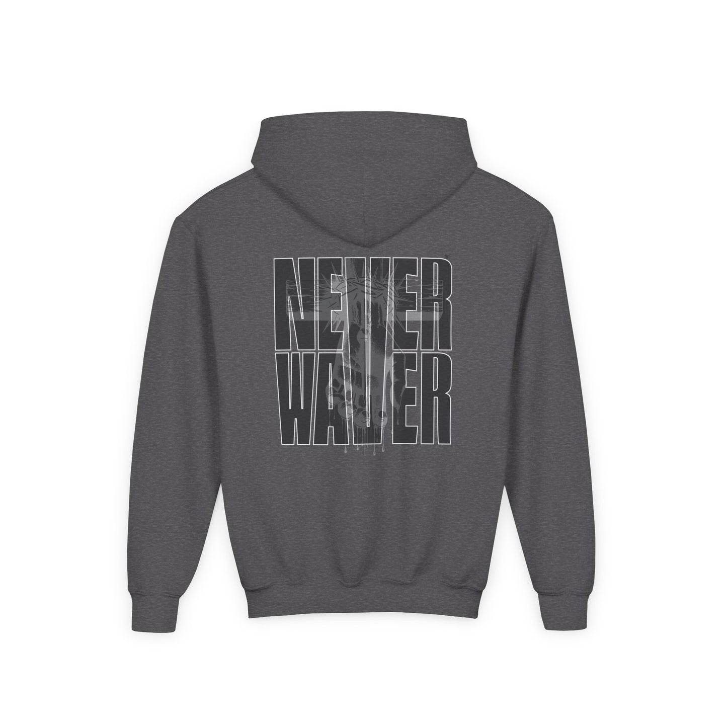 Hoodie - "Never Waver” Jesus a bold, eye-catching design that reflects a steadfast faith and confidence in Christ. " Sweatshirt for Young - Never Waver