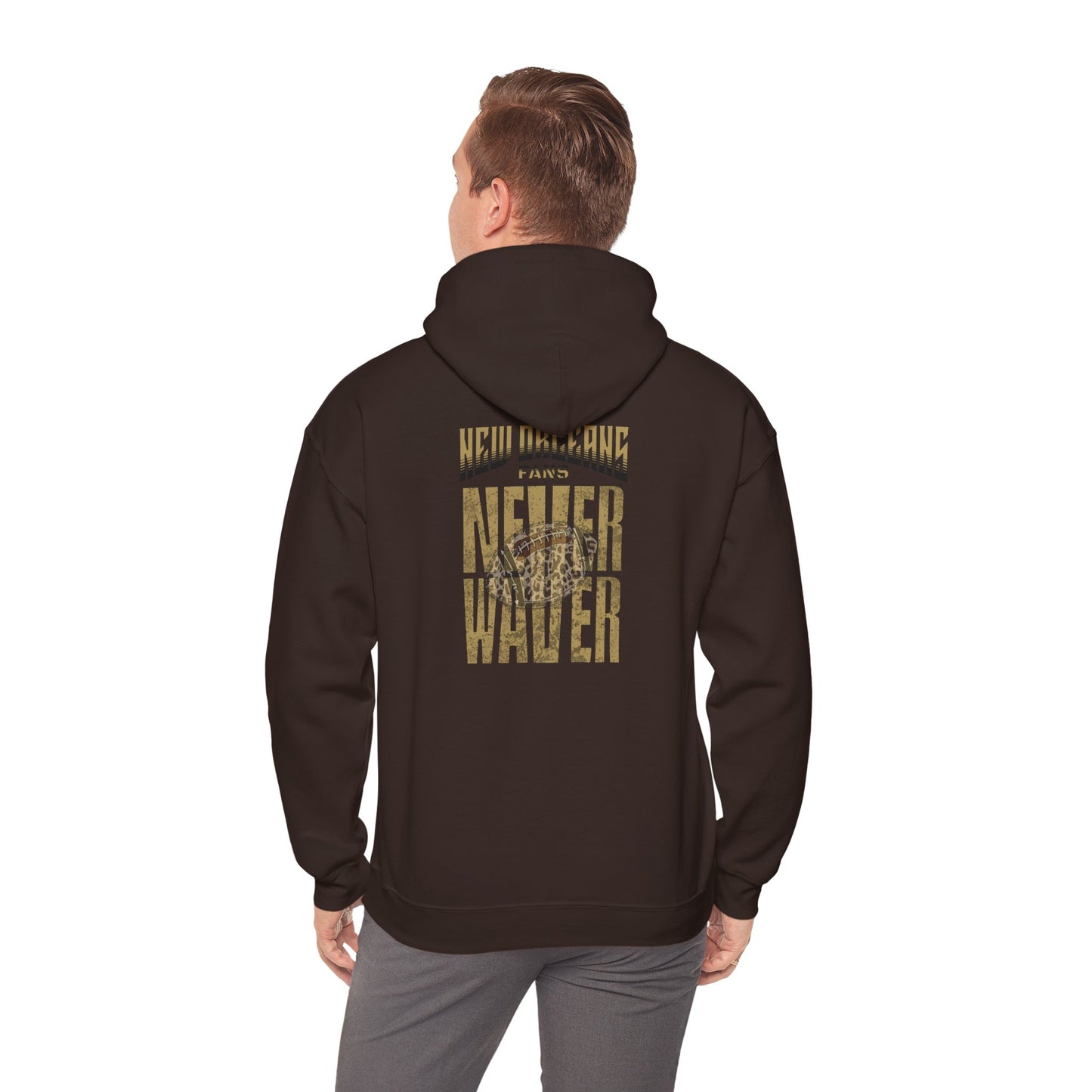 New Orleans Fans Never Waver W Leopard Football Hoodie - Unisex Heavy Blend™ Sweatshirt for Fans - Never Waver