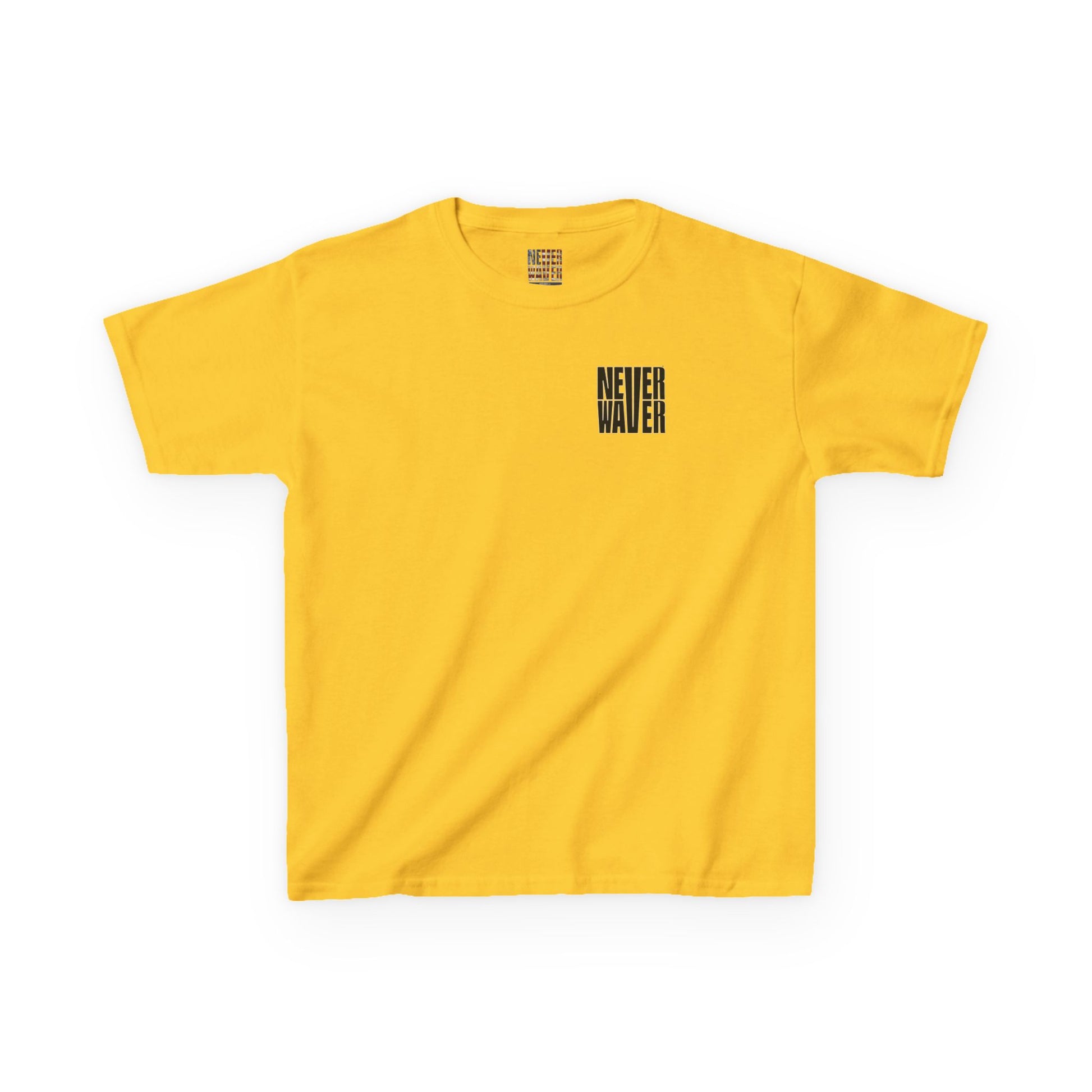 Kids Tee Never Waver” Jesus t-shirt might feature a bold, eye-catching design that reflects a steadfast faith and confidence in Christ.  - Never Waver