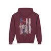 Never Waver Trump Fist Pump W Jesus Protection Vintage-Inspired Youth Hoodie with American Flag Design - Never Waver