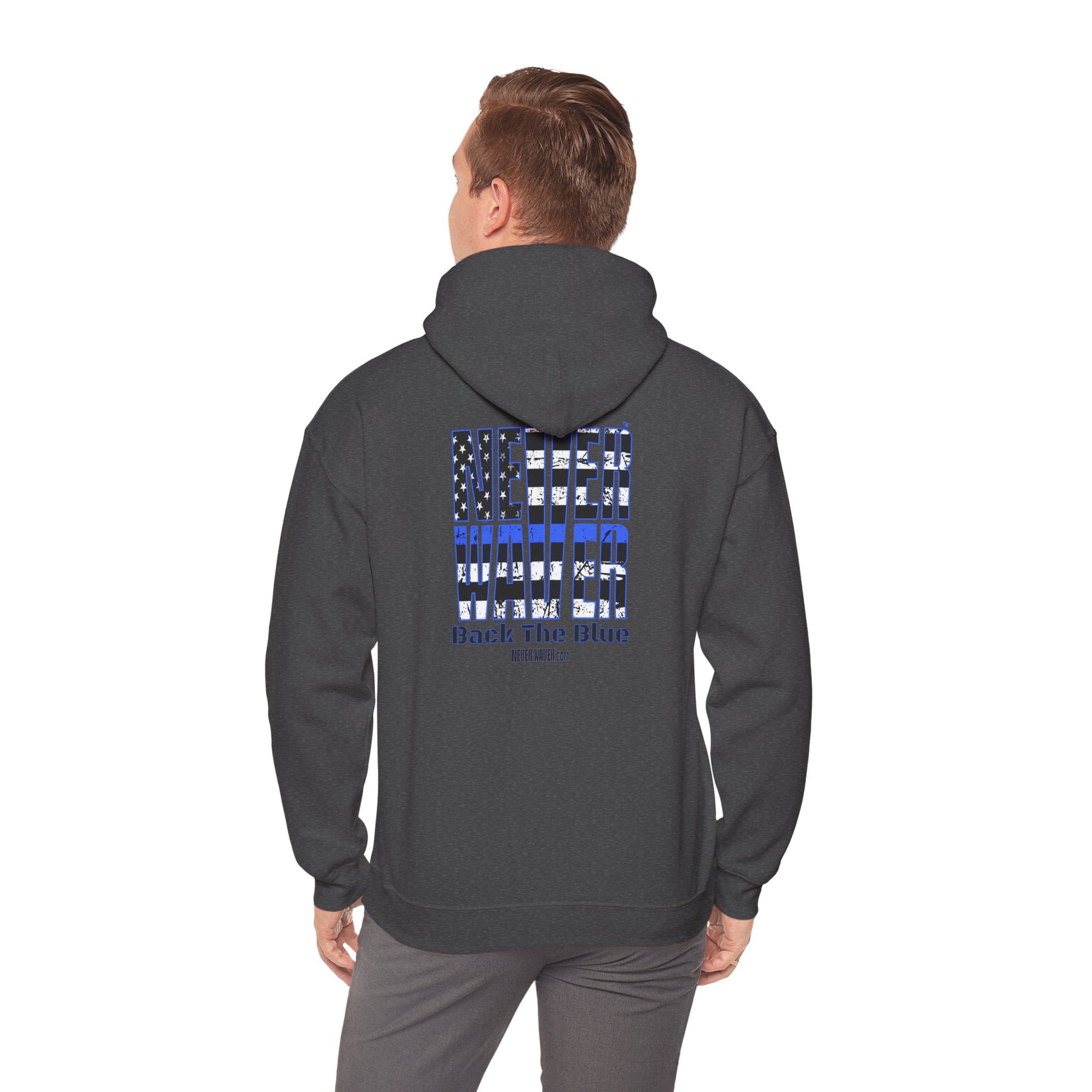 Never Waver Back The Blue Hoodie - Unisex Heavy Blend Sweatshirt - Never Waver