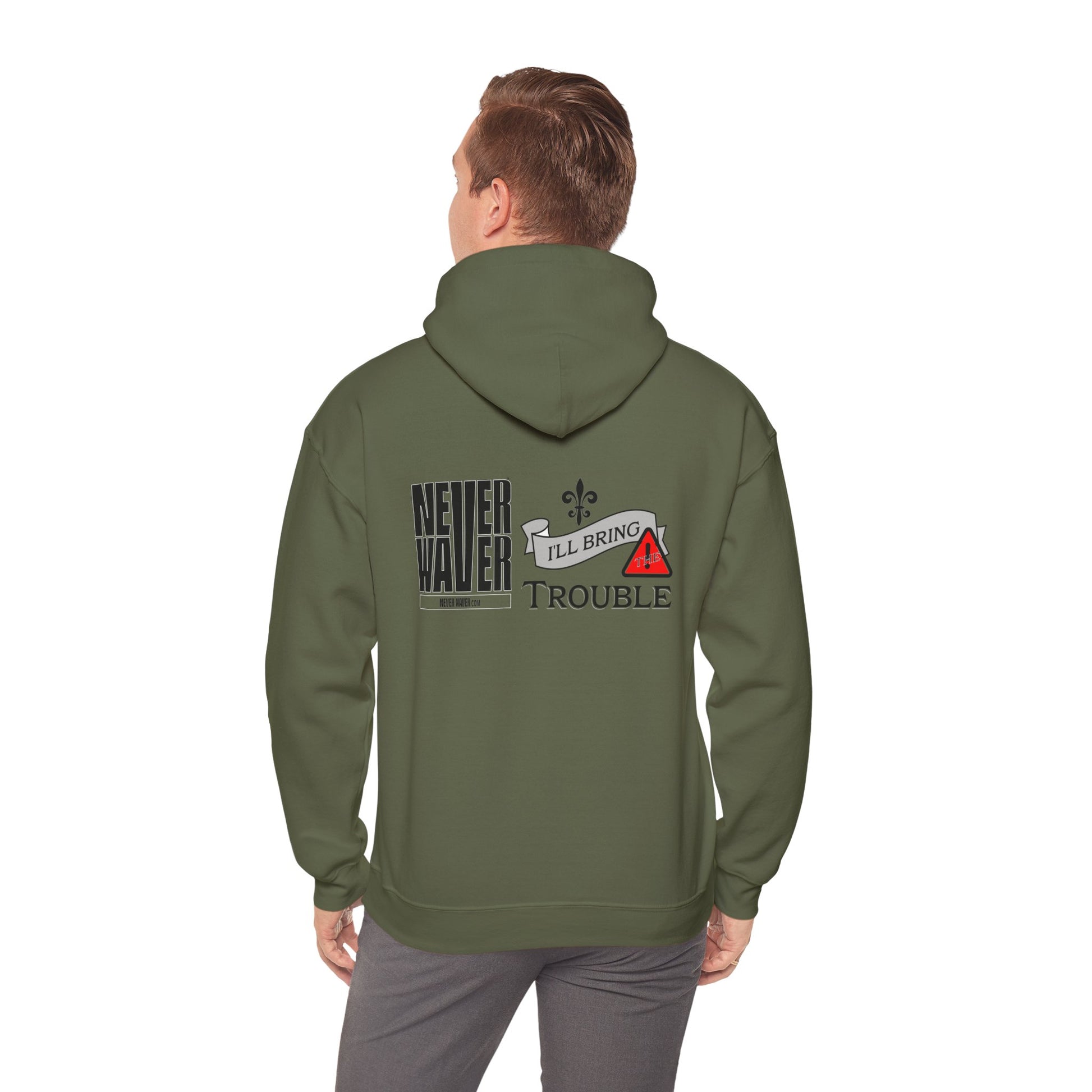 Unisex Heavy Blend™ Hooded Sweatshirt - "Never Waver I'll Bring The Trouble" Inspirational Hoodie - Never Waver