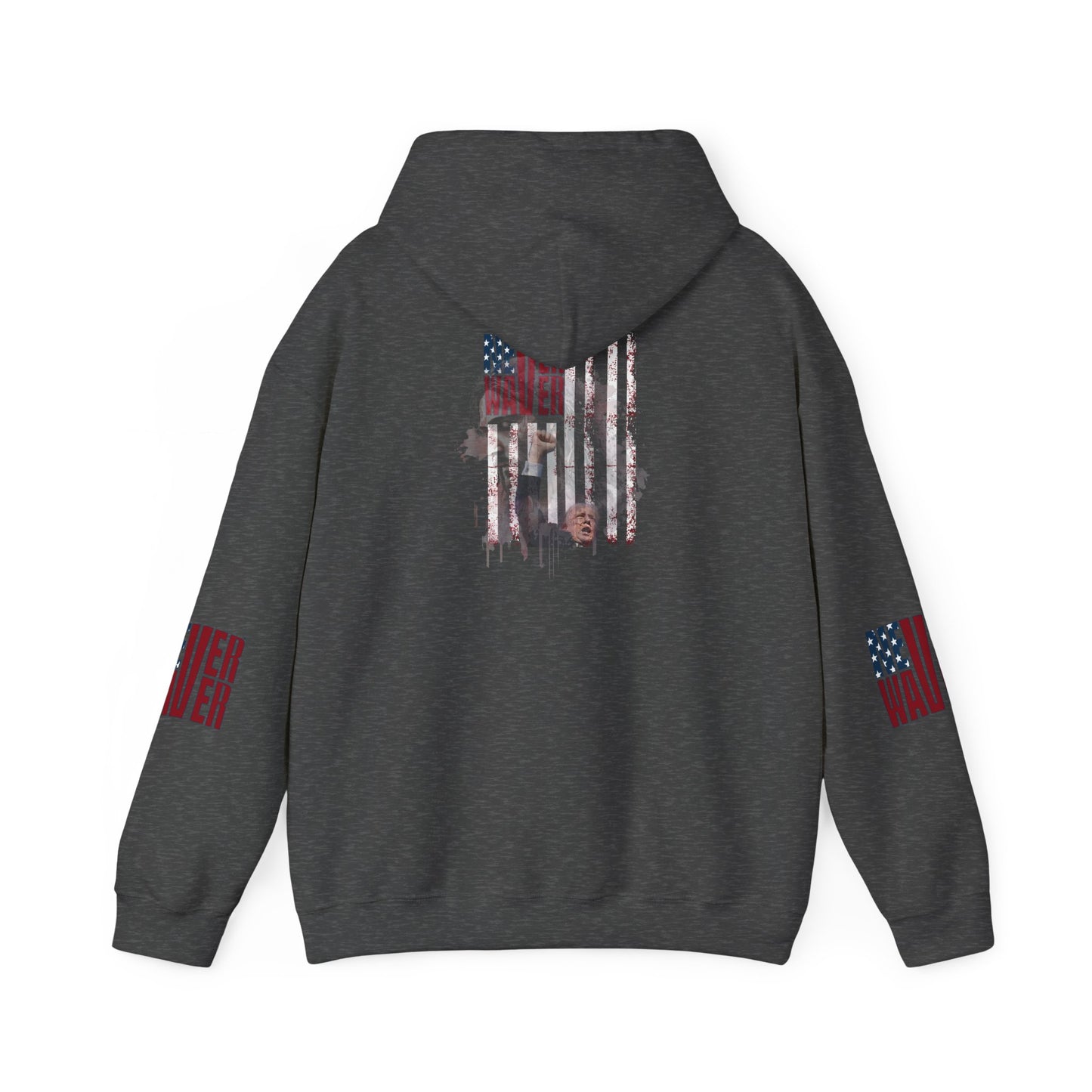 Unisex Heavy Blend™ Hooded Sweatshirt - Stylish Comfort with 'Never Waver Trump Fist Pump W Jesus  Protection' Design - Never Waver