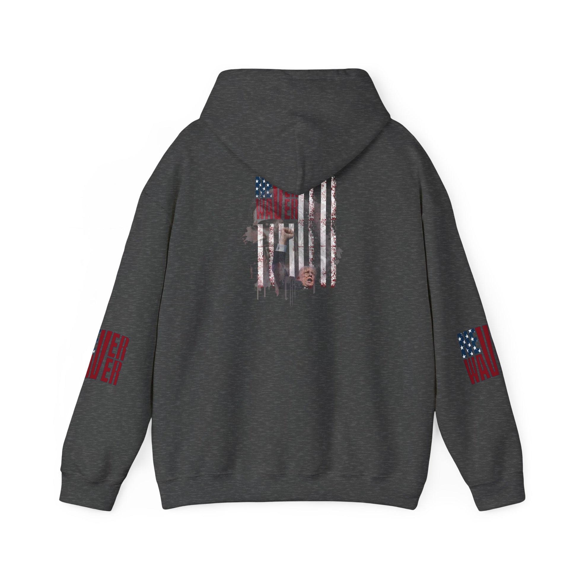 Unisex Heavy Blend™ Hooded Sweatshirt - Stylish Comfort with 'Never Waver Trump Fist Pump W Jesus  Protection' Design - Never Waver