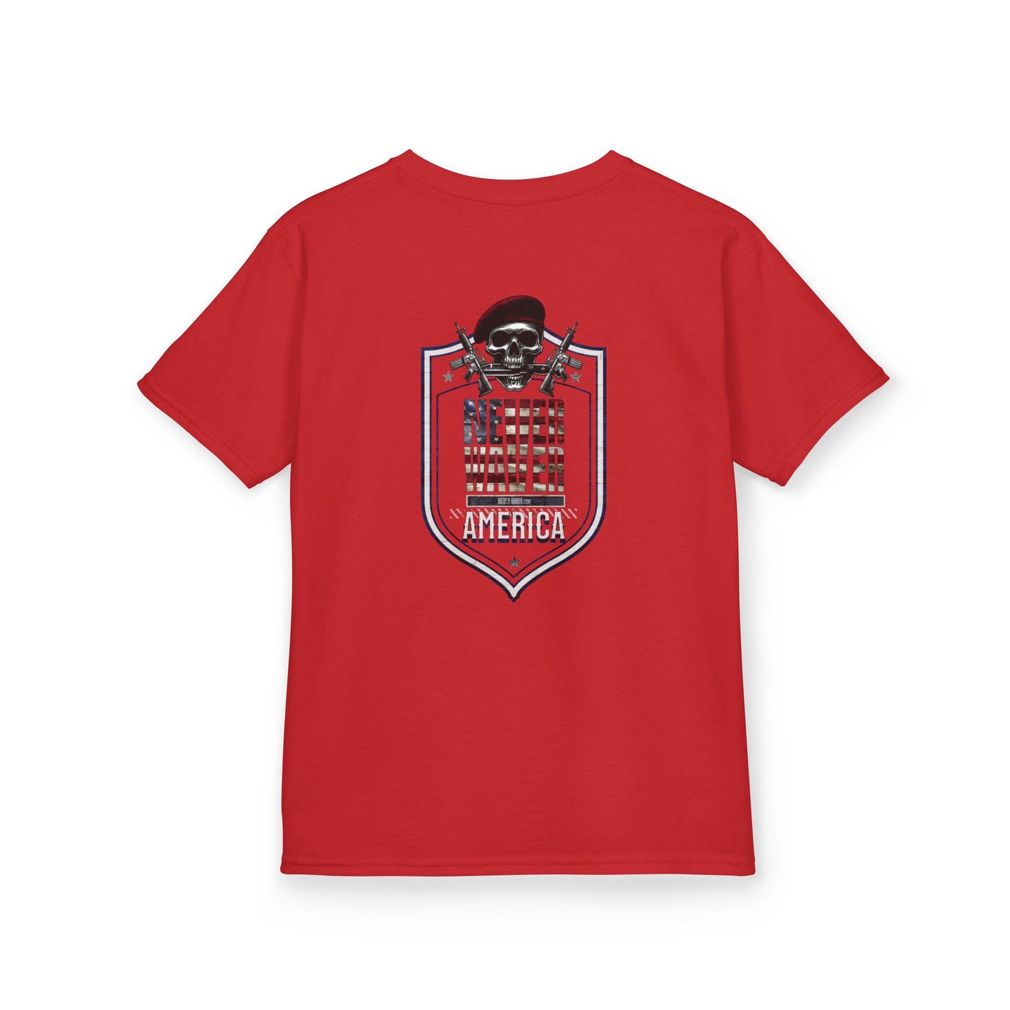 Patriotic Kids Heavy Cotton Tee - 'America Never Waver' USA Graphic Tee - Never Waver
