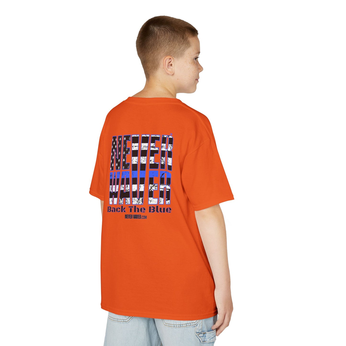 Never Waver Back The Blue  Kids Heavy Cotton™ Tee - Never Waver