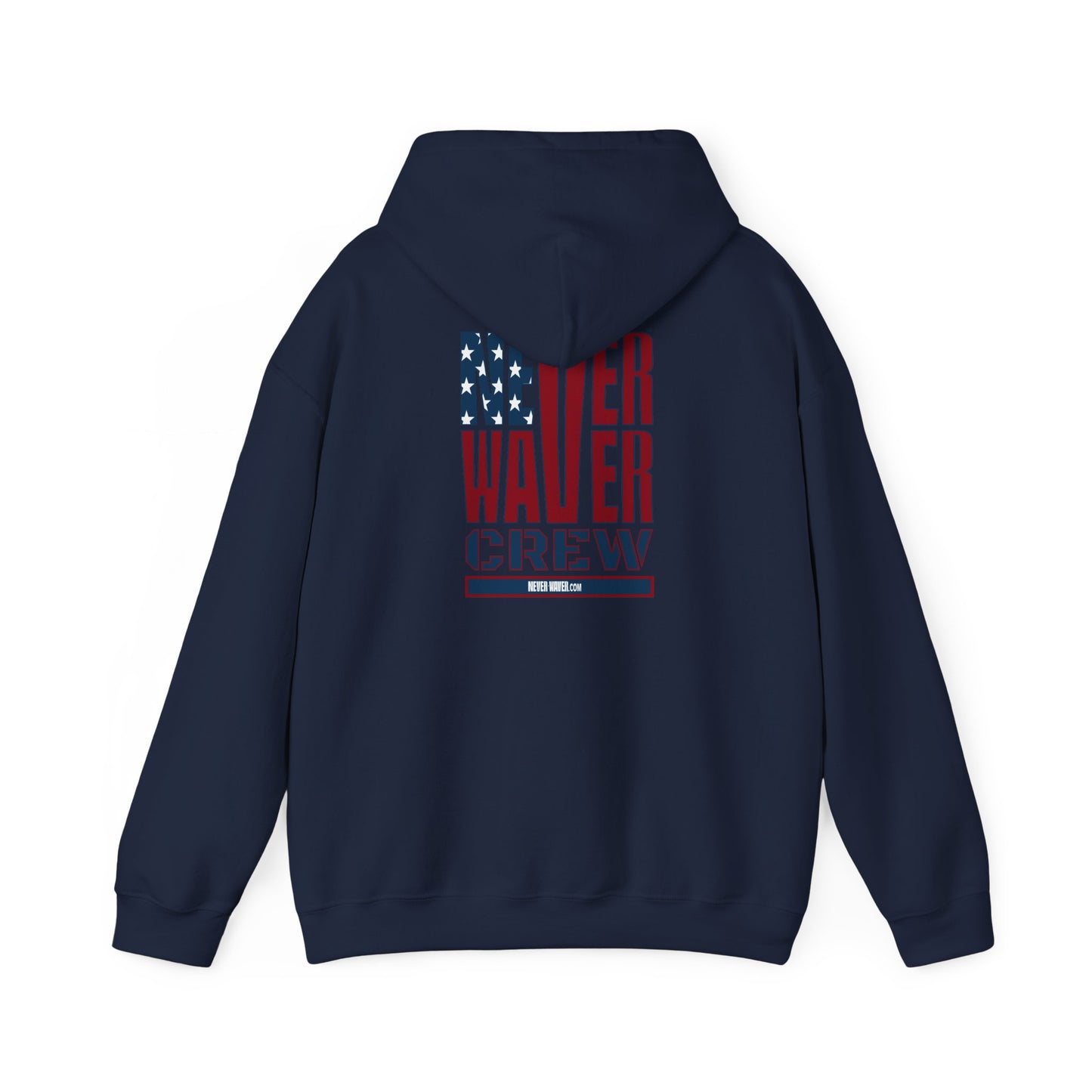Unisex Heavy Blend™ Hooded Sweatshirt - Never Waver Crew with  American Flag Design - Never Waver