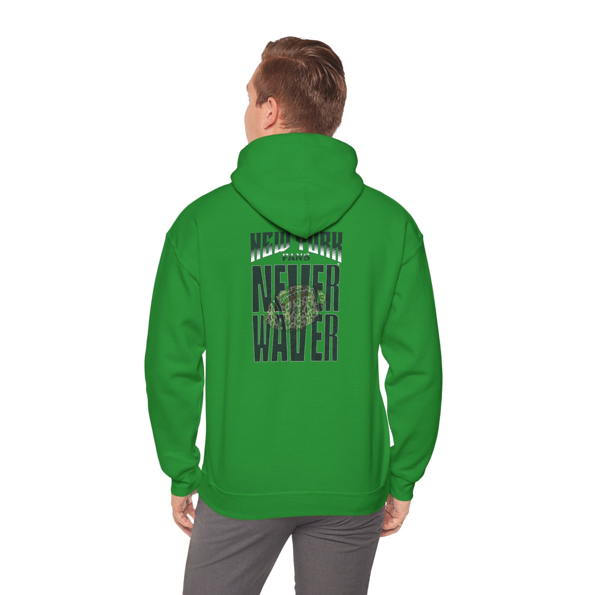New York Fans Never Waver W Leopard Football Unisex Heavy Blend™ Hooded Sweatshirt - Never Waver