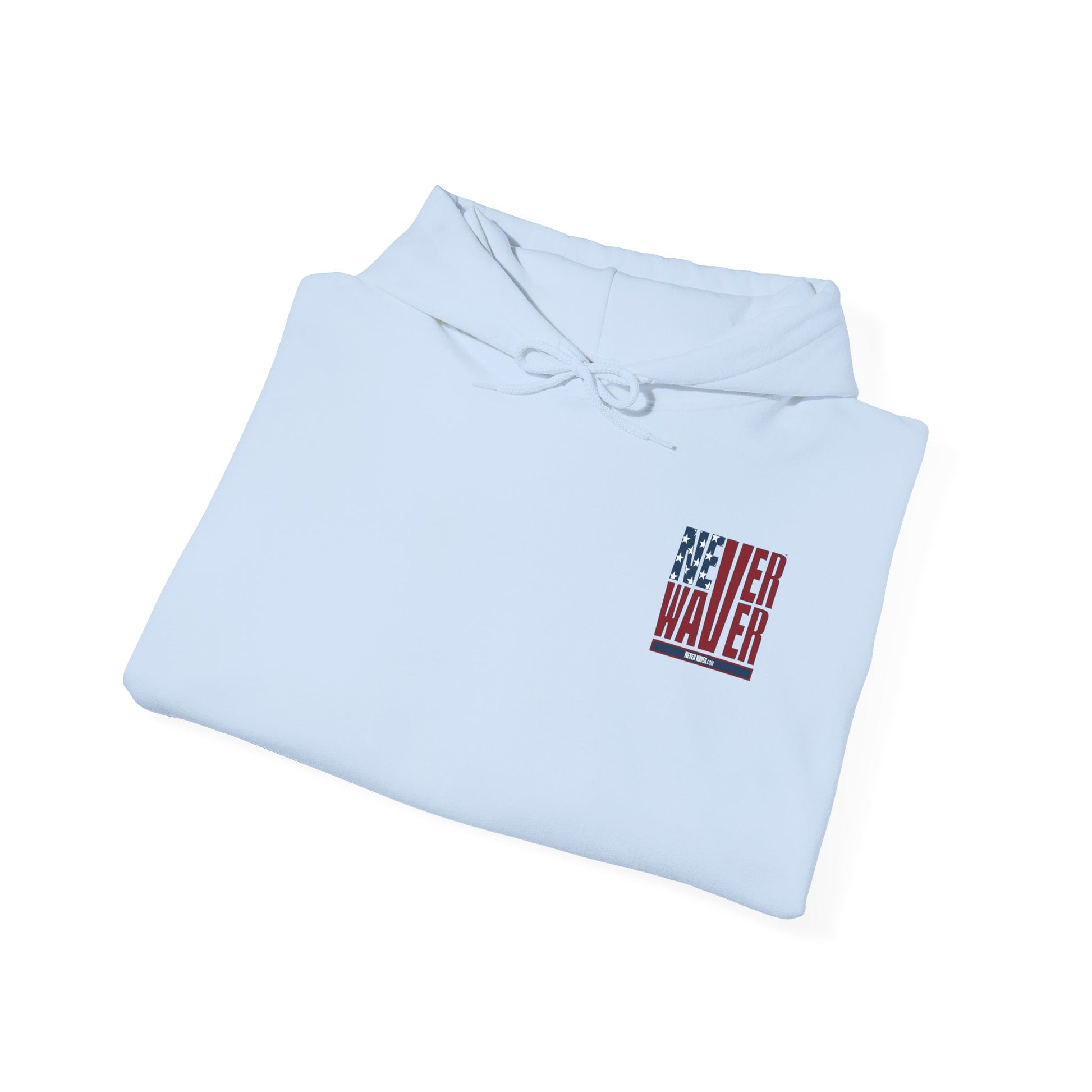 Unisex Heavy Blend™ Hooded Sweatshirt - Never Waver Crew with  American Flag Design - Never Waver