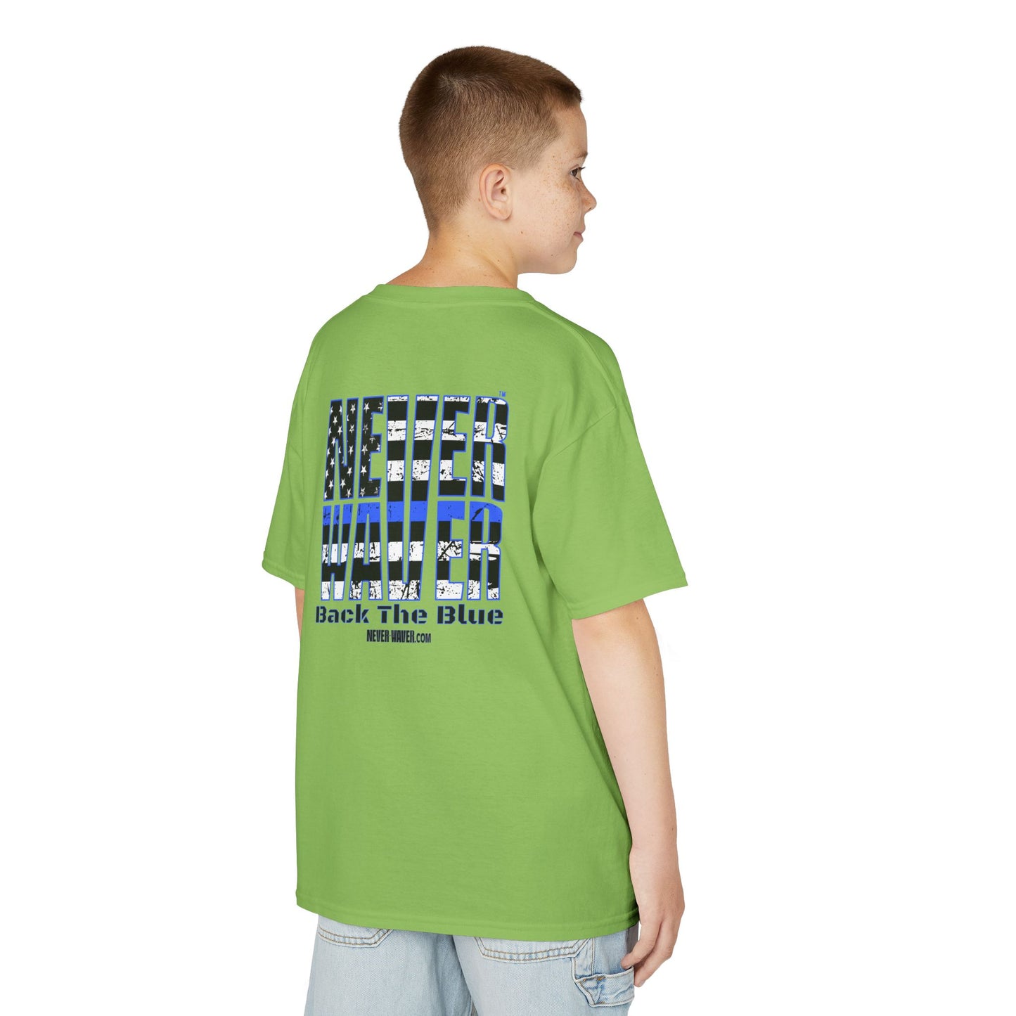 Never Waver Back The Blue  Kids Heavy Cotton™ Tee - Never Waver