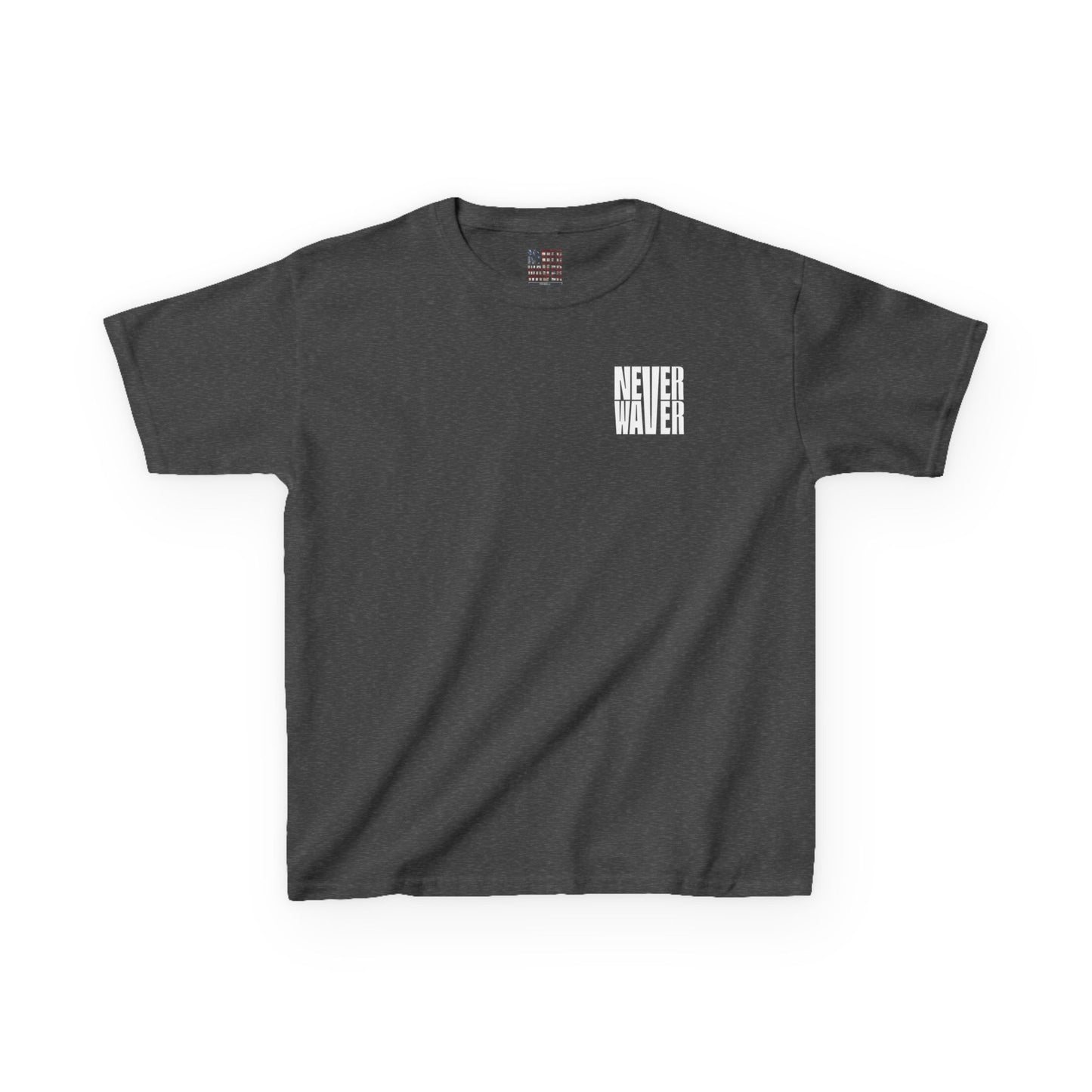 Kids Golf Tee -Never Waver” Jesus a bold, eye-catching design that reflects a steadfast faith and confidence in Christ. - Never Waver