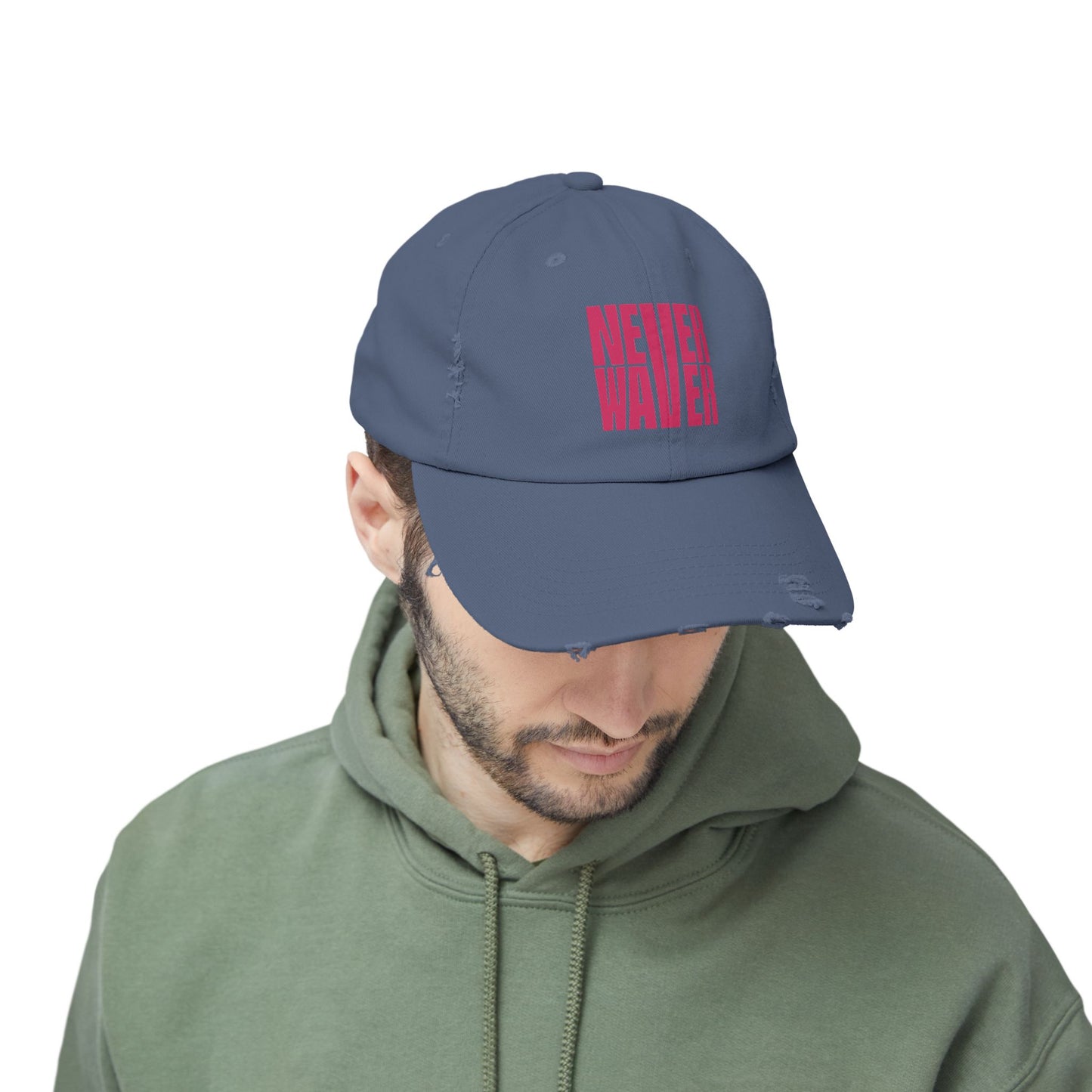 Unisex Distressed Cap - 'Never Waver' Motivational Hat - Never Waver