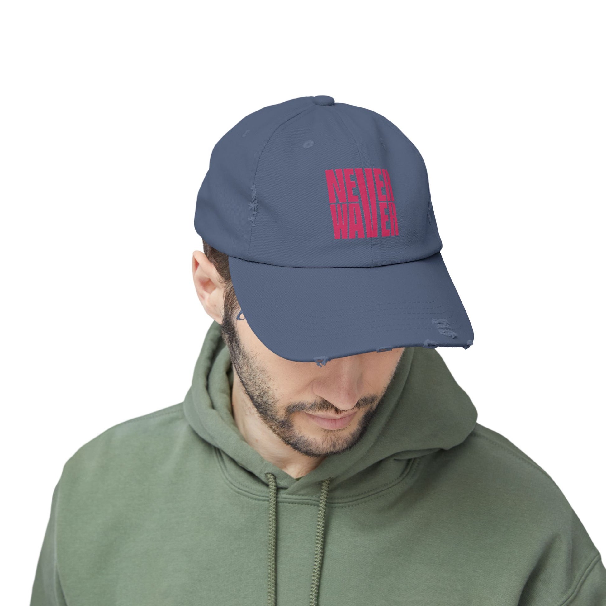 Unisex Distressed Cap - 'Never Waver' Motivational Hat - Never Waver